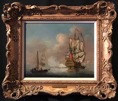 The Evening Salute Fine 18th century English Maritime oil painting on canvas