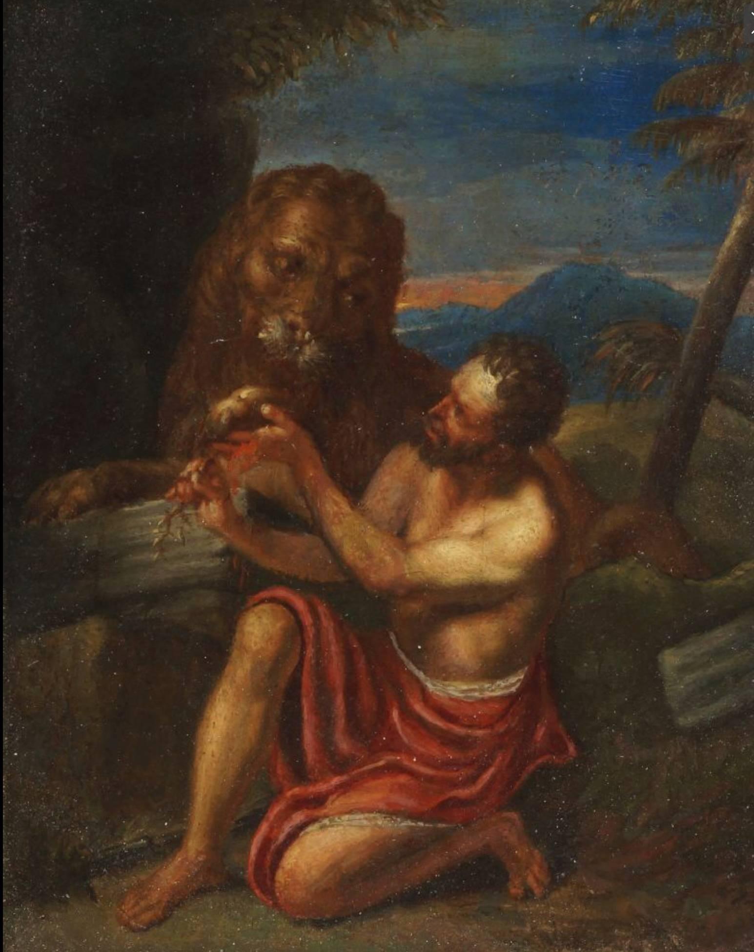 Unknown Figurative Painting - Androcles and the Lion, Fine Old Master Oil Painting