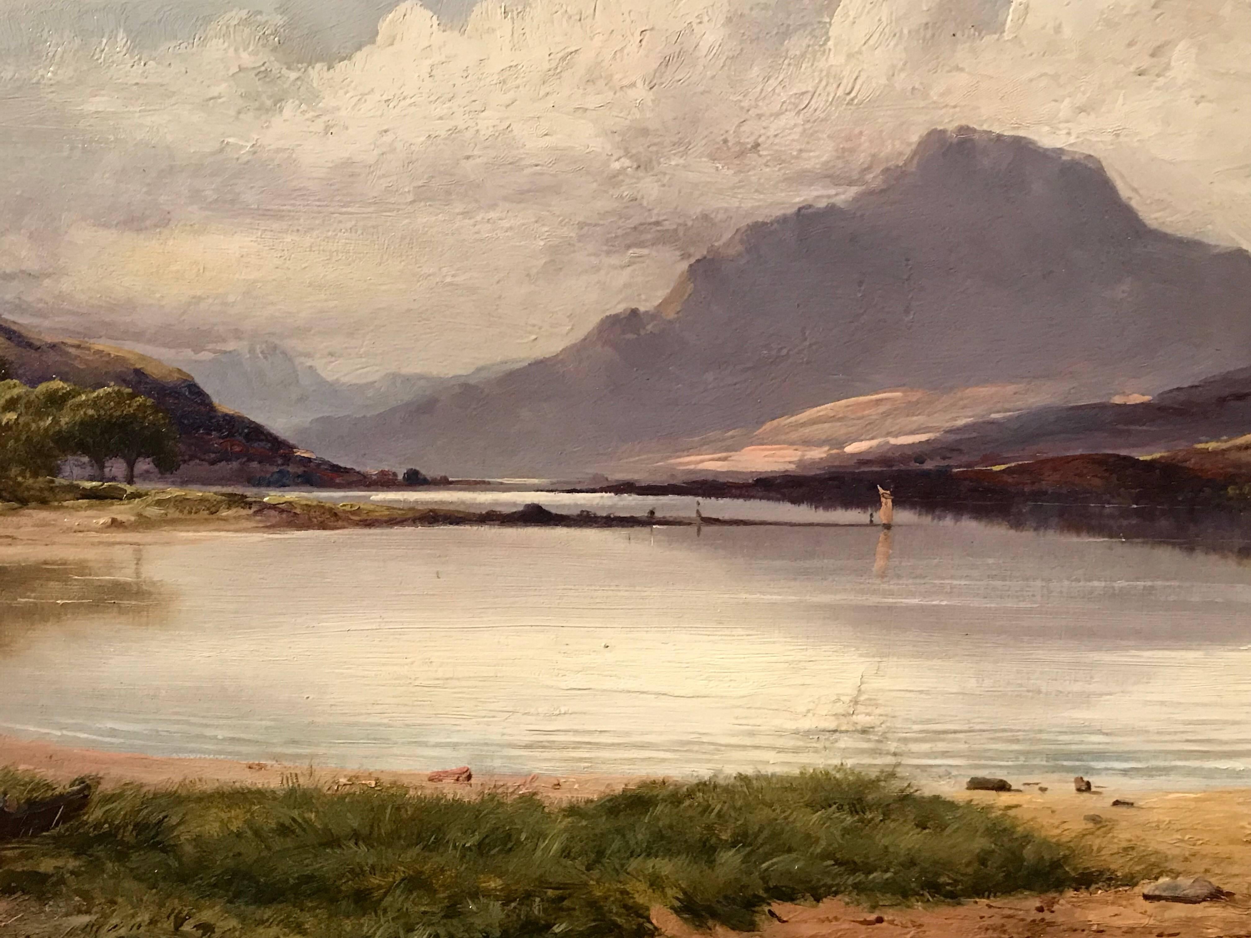 Loch Lomond Scotland, Victorian Oil Painting - Brown Landscape Painting by James Greenlees