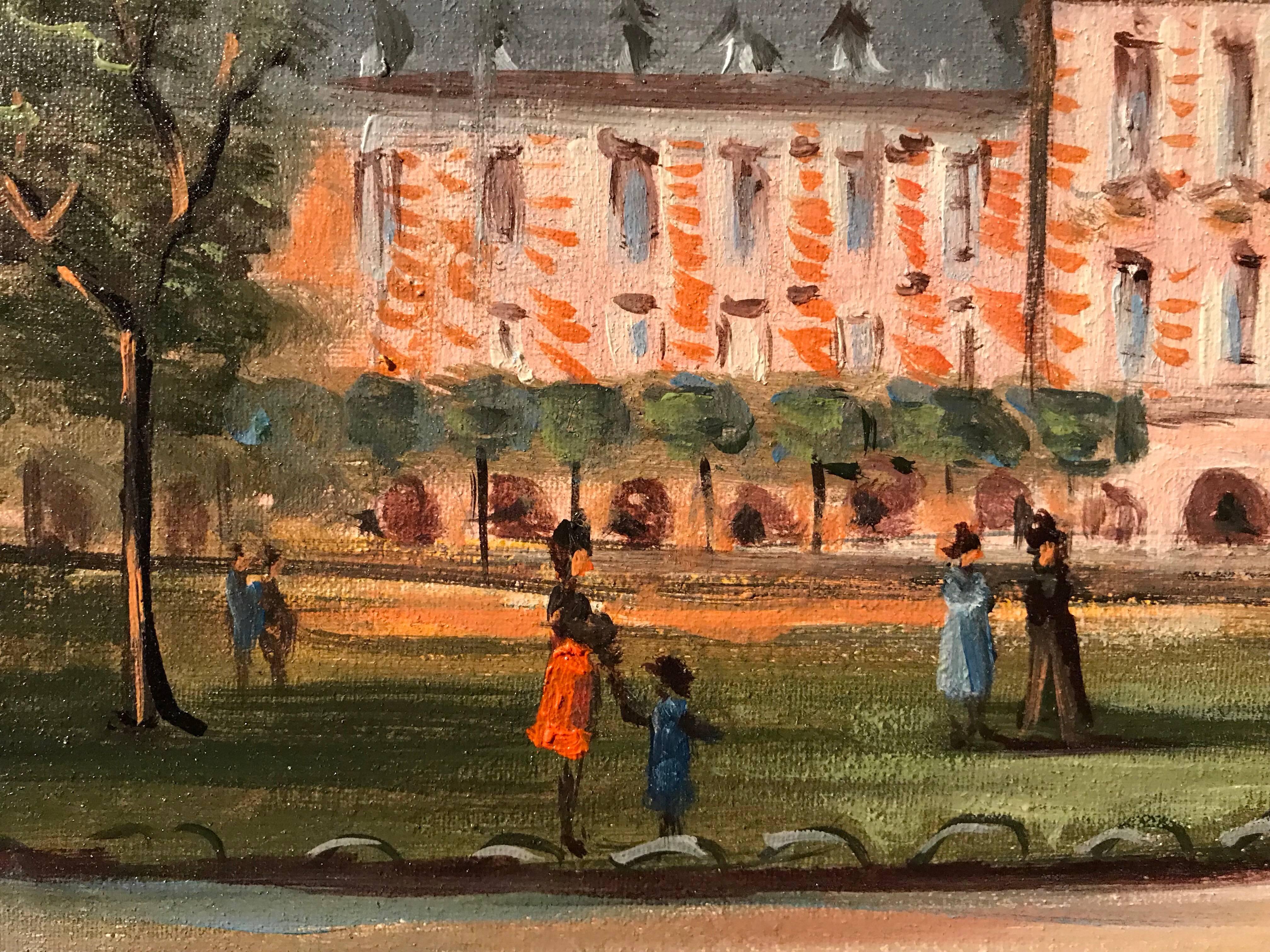 Place des Vosges, Paris - Impressionist Painting by Michel Pabois