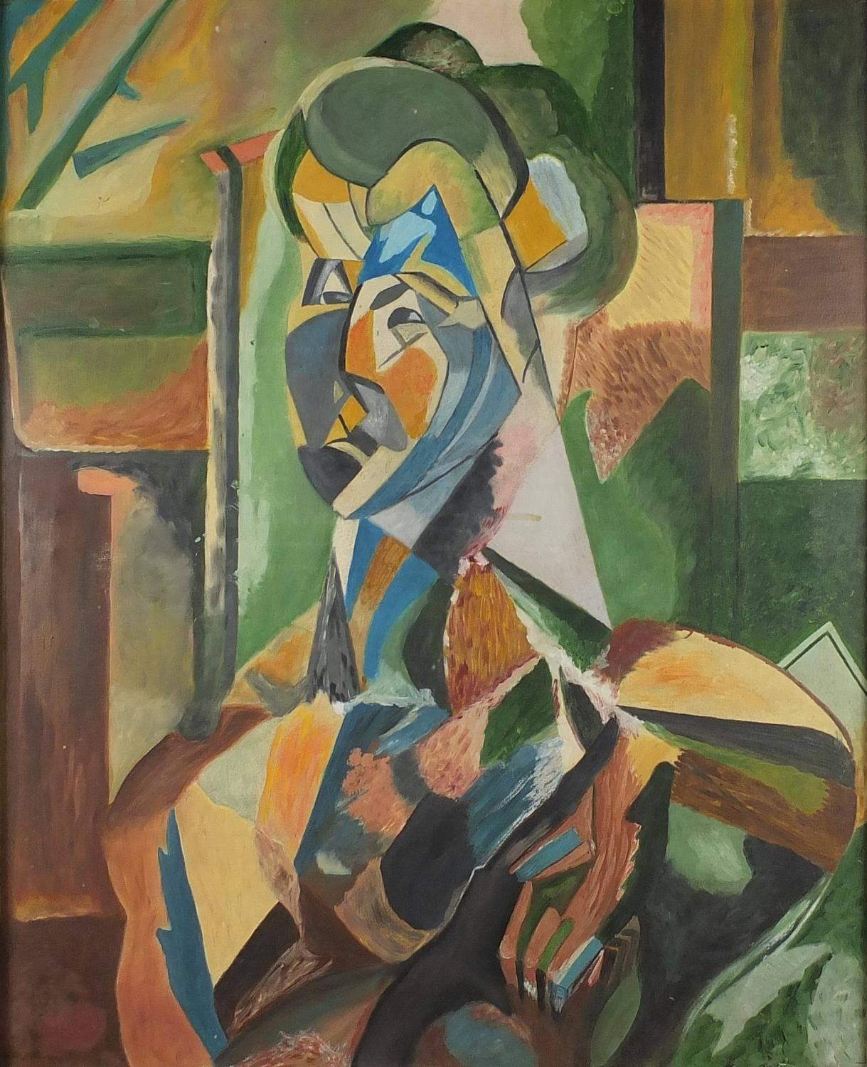 Alfred Challier Abstract Painting - Femme Assise Cubist Portrait after Picasso