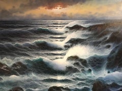 Sunset over Breaking Waves, huge oil painting