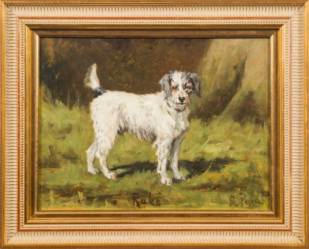 Rake - Jack Russell Terrier, signed oil painting - Painting by George Paice