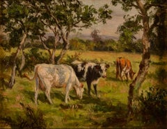 Tranquil Pastures, antique English oil painting