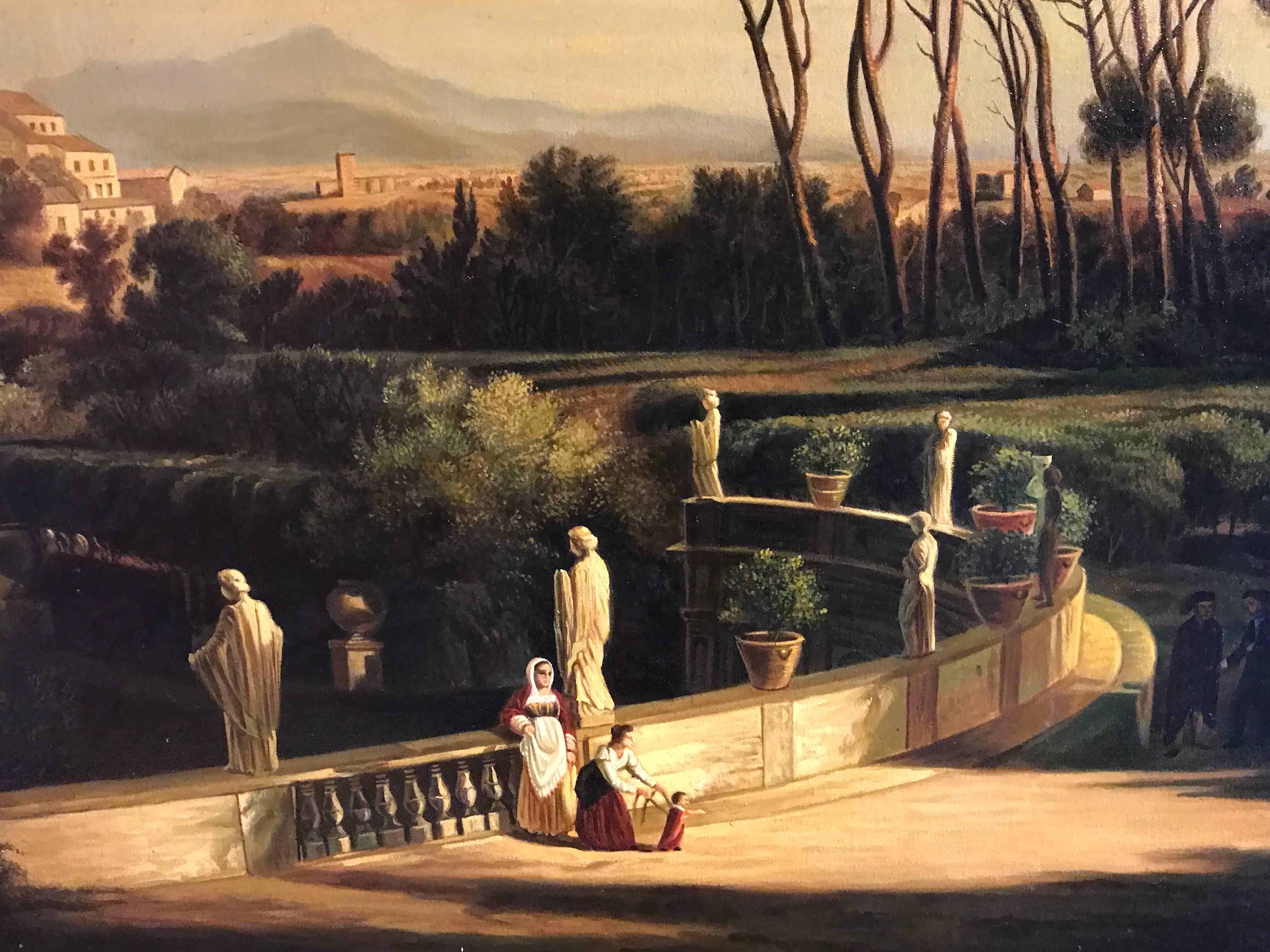 Classical Figures Ancient Italianate Landscape, huge oil painting and frame 2