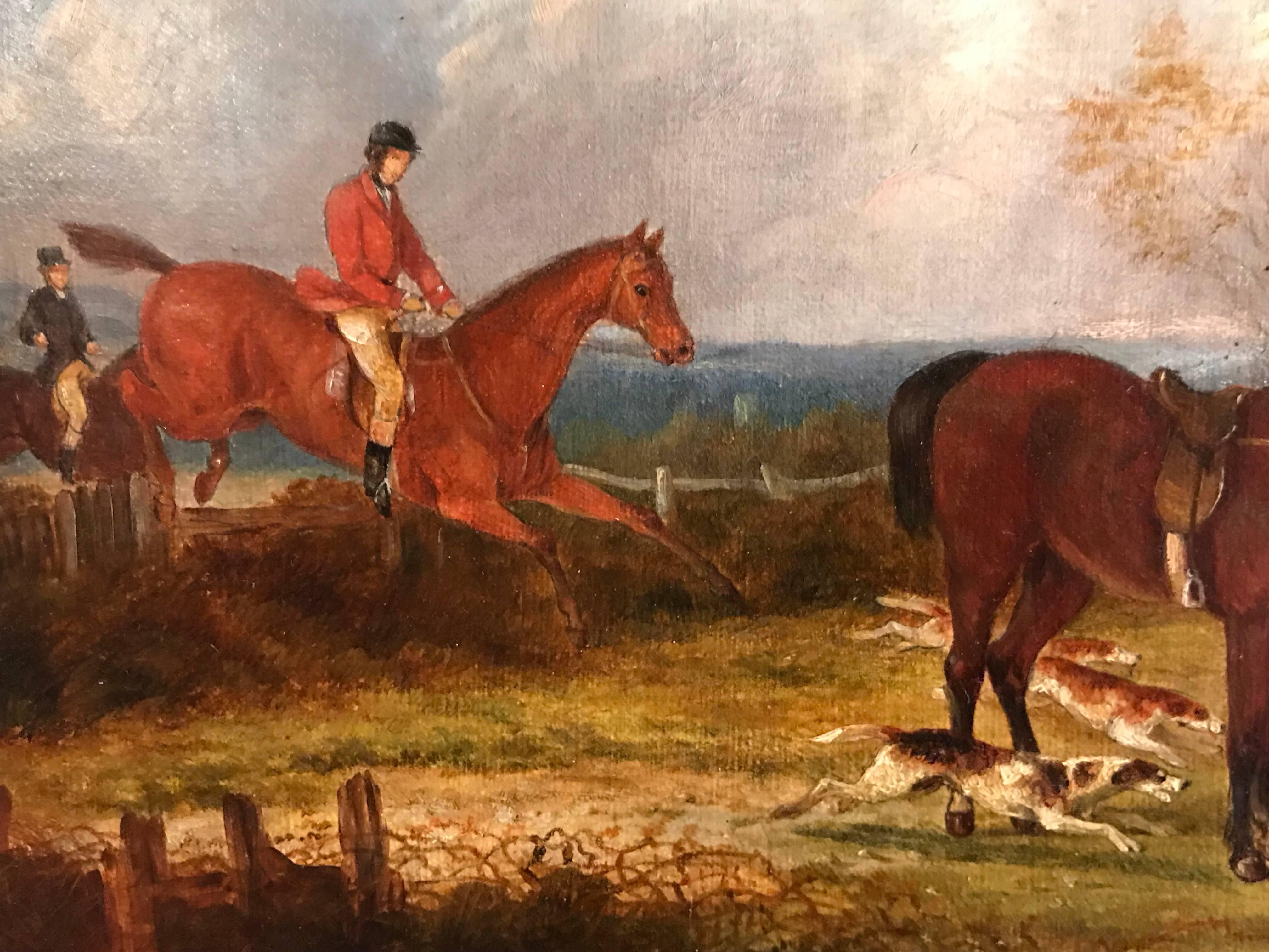 The English Hunt
by A. Davis, English 19th century
pair of oil paintings on canvas, framed
each canvas: 17cm x 29cm

Very fine pair of 19th century English hunting scenes, each signed by the Victorian painter, A. Davis. A lovely size and superb