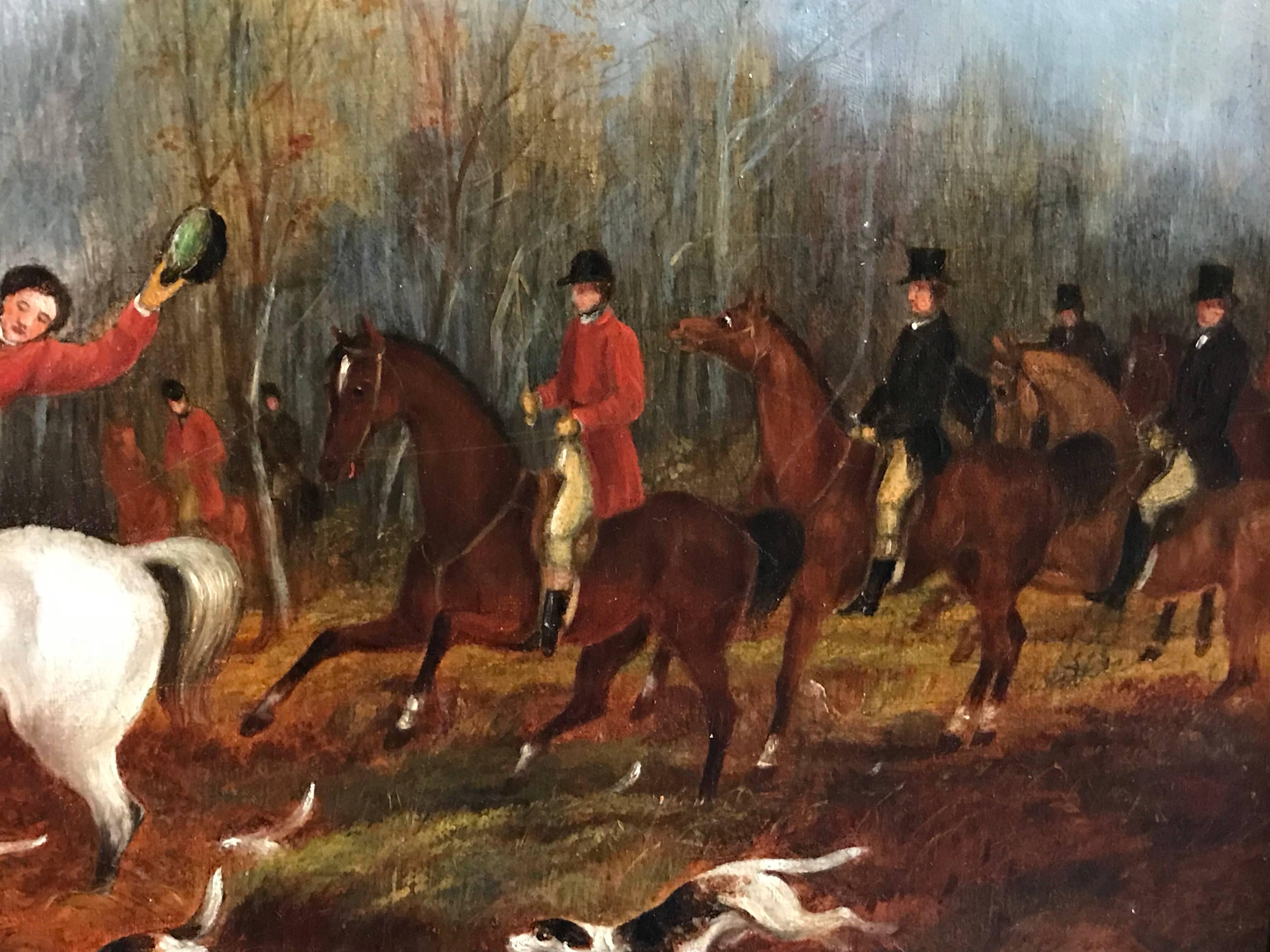 Pair English Hunting Scenes, antique oil paintings on canvas 2