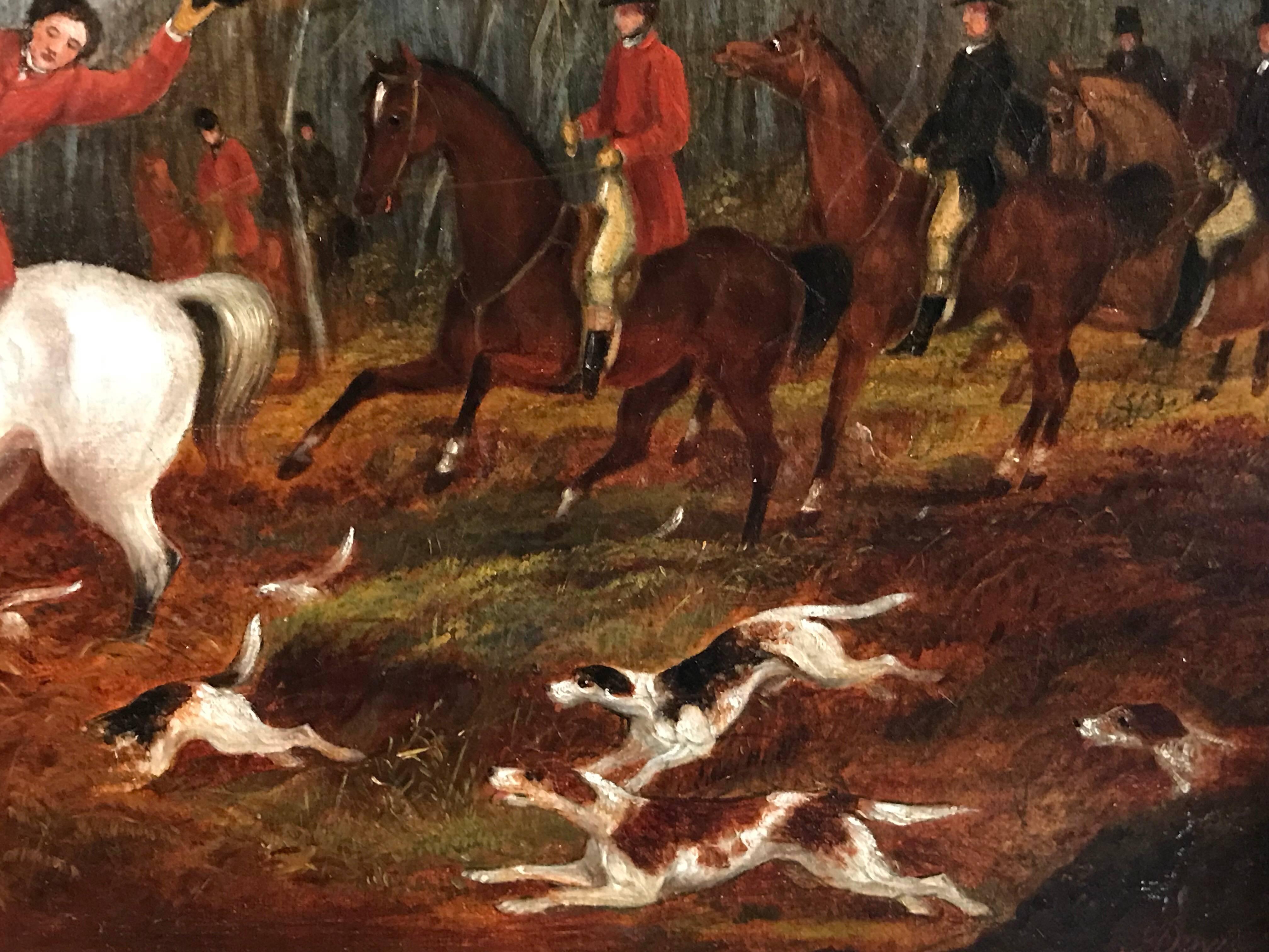 Pair English Hunting Scenes, antique oil paintings on canvas 3