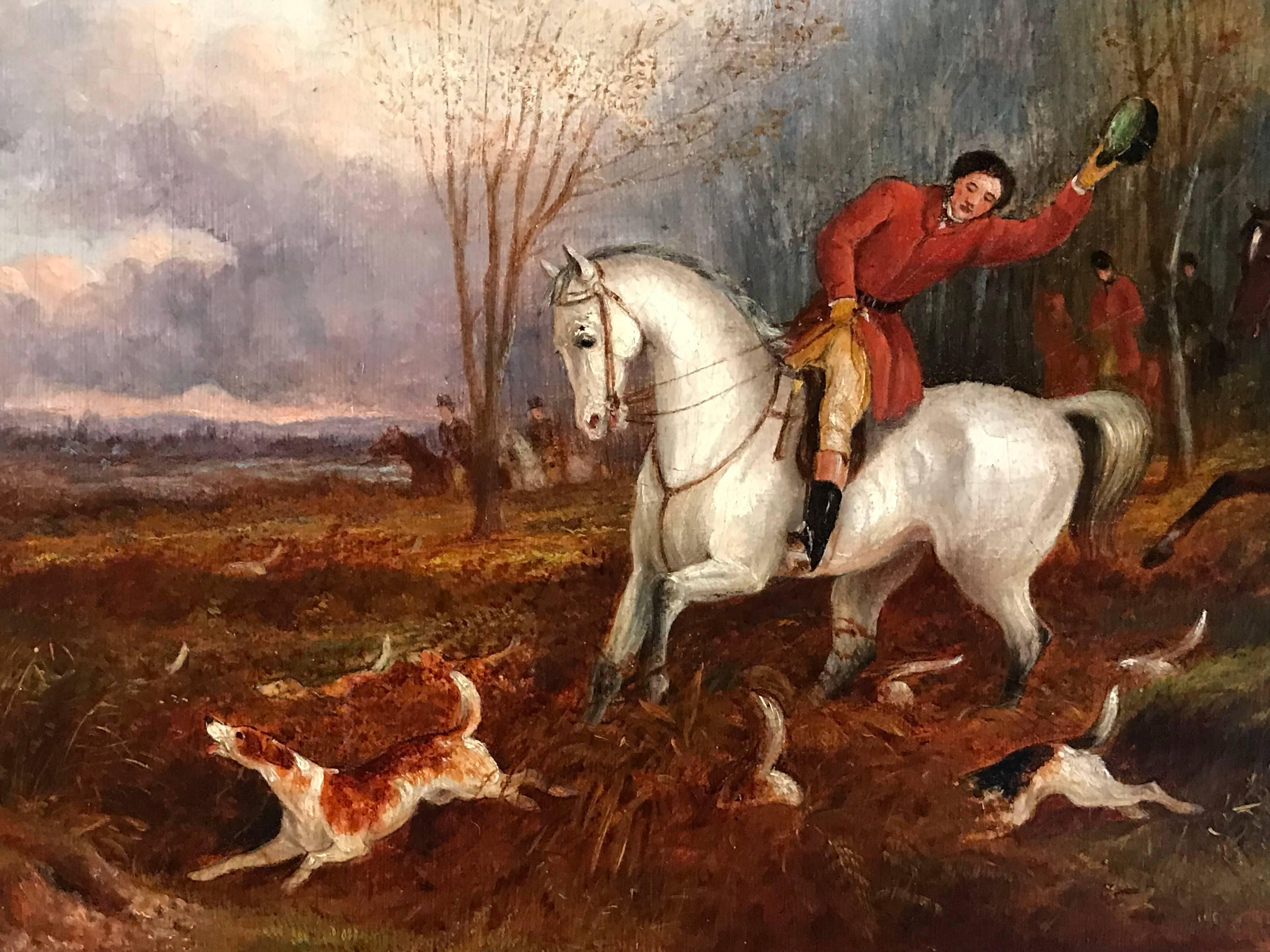 Pair English Hunting Scenes, antique oil paintings on canvas 4