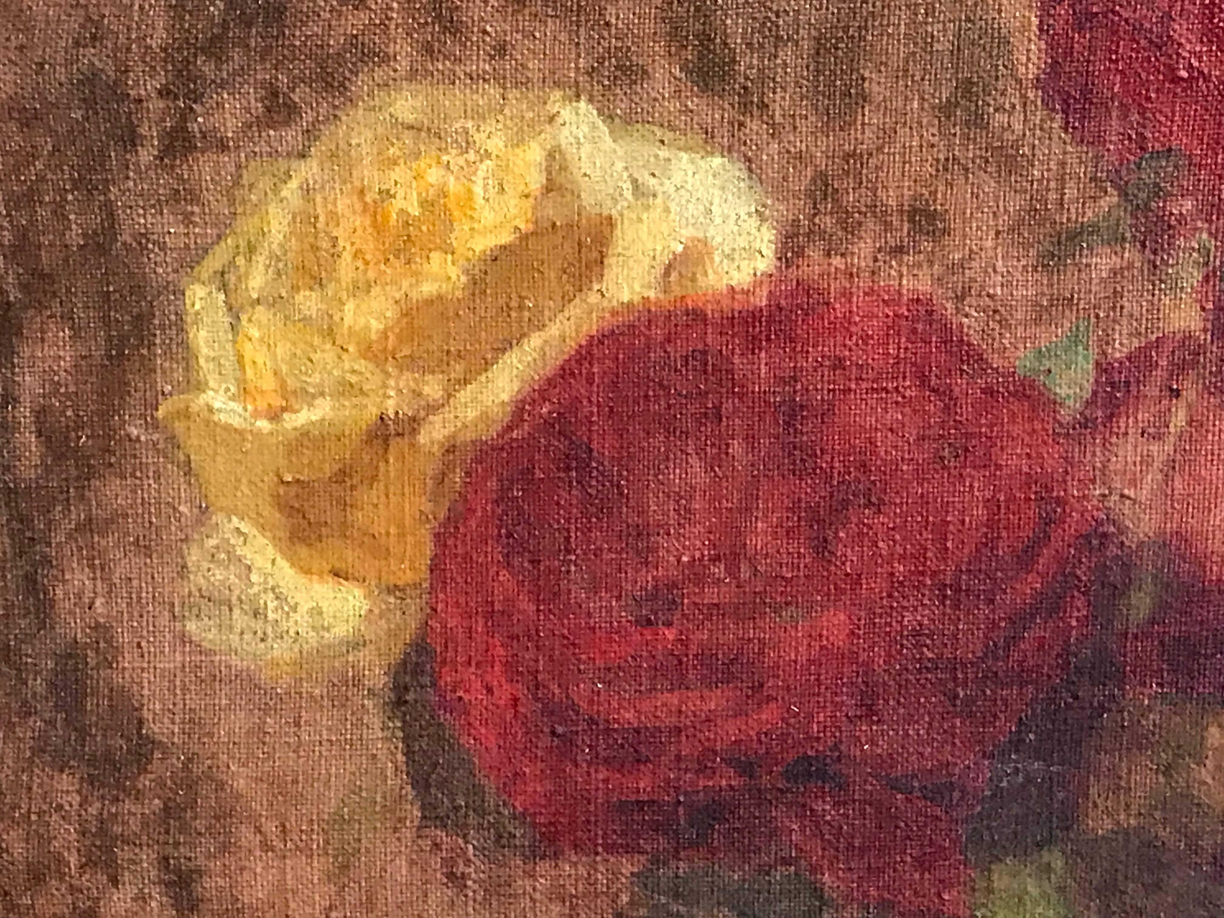 Vase de Roses
by Eugene Schlumberger (French 1879-1960)
signed lower left
oil painting on canvas, framed
painting: 41cm x 27cm

Delightful French Impressionist oil painting on canvas depicting this simple but elegant arrangement of roses within a