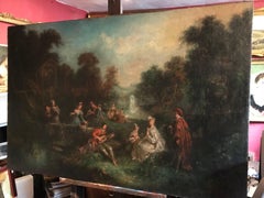 Huge 18th Century French Oil Painting - Fete Champetre Classical Figures