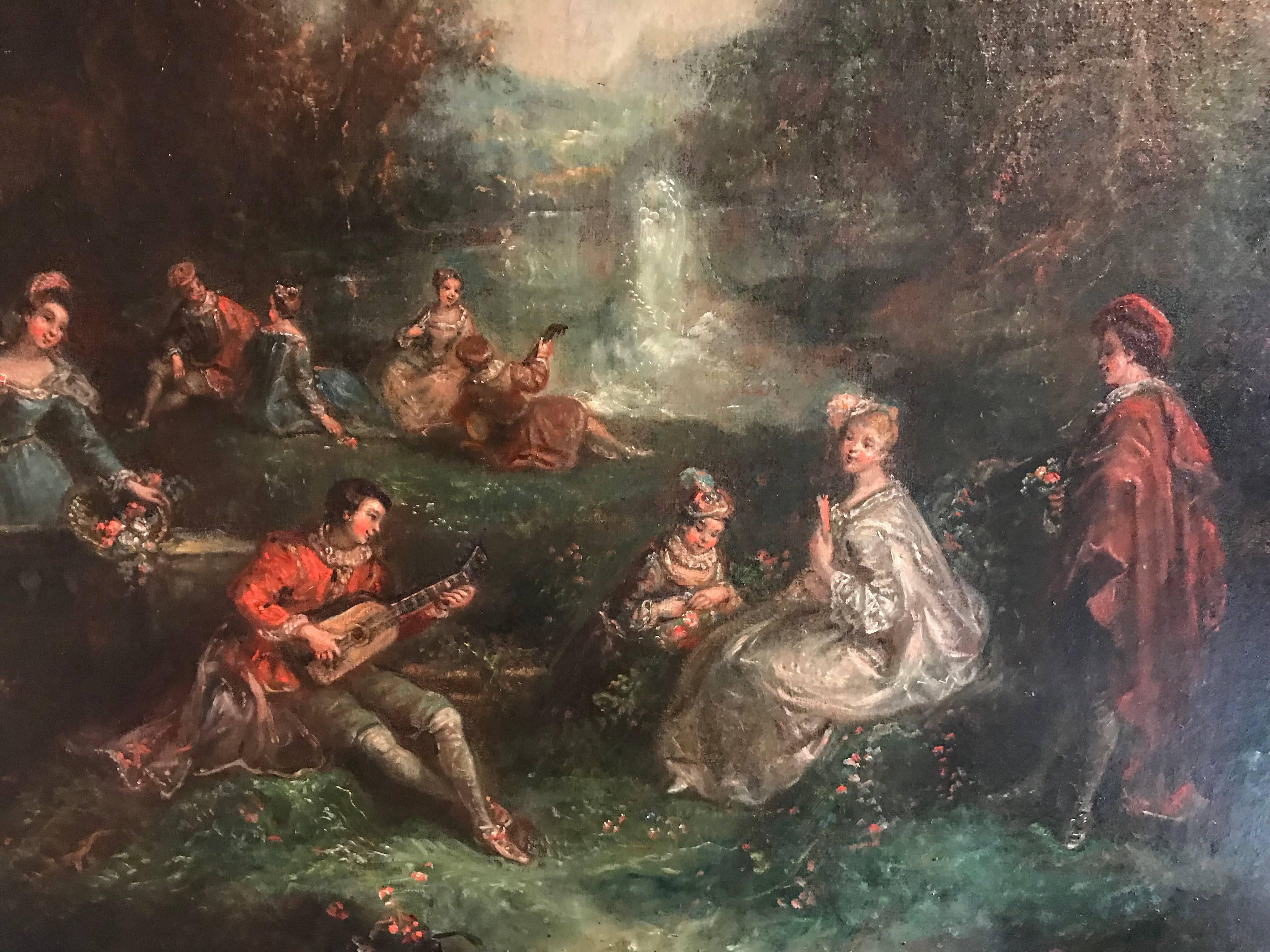 Huge 18th Century French Oil Painting - Fete Champetre Classical Figures 1