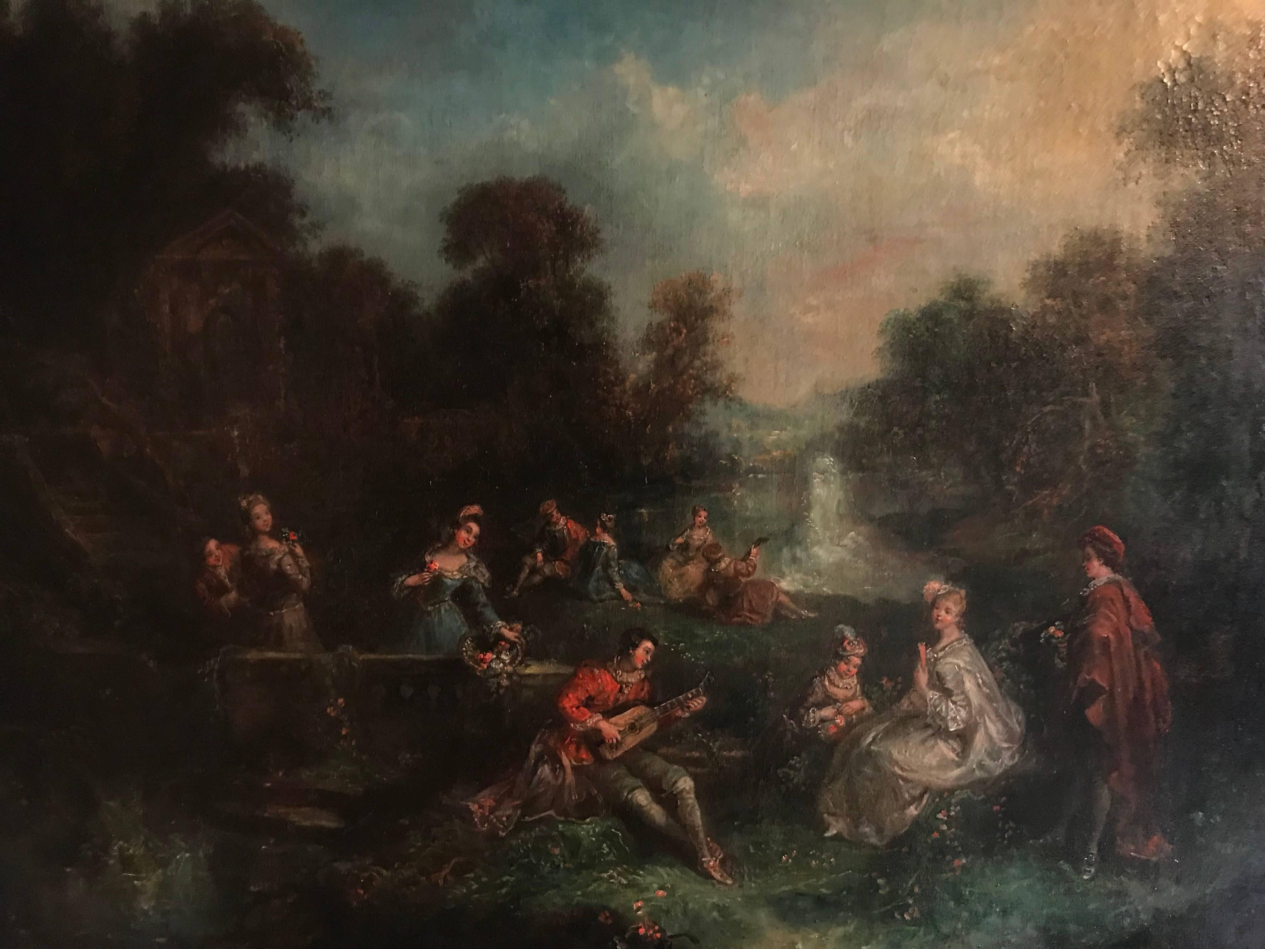Huge 18th Century French Oil Painting - Fete Champetre Classical Figures 2
