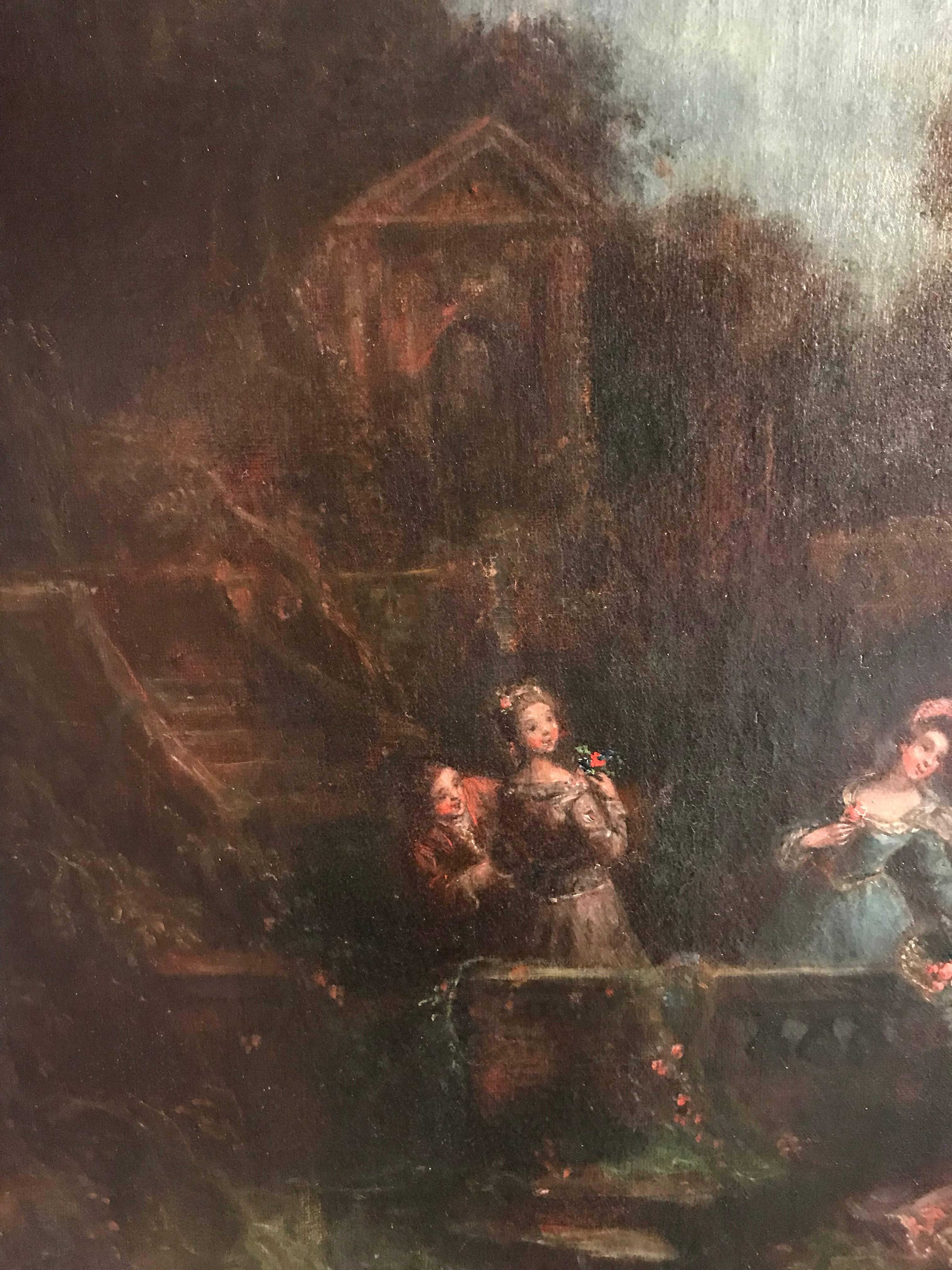 Huge 18th Century French Oil Painting - Fete Champetre Classical Figures 3