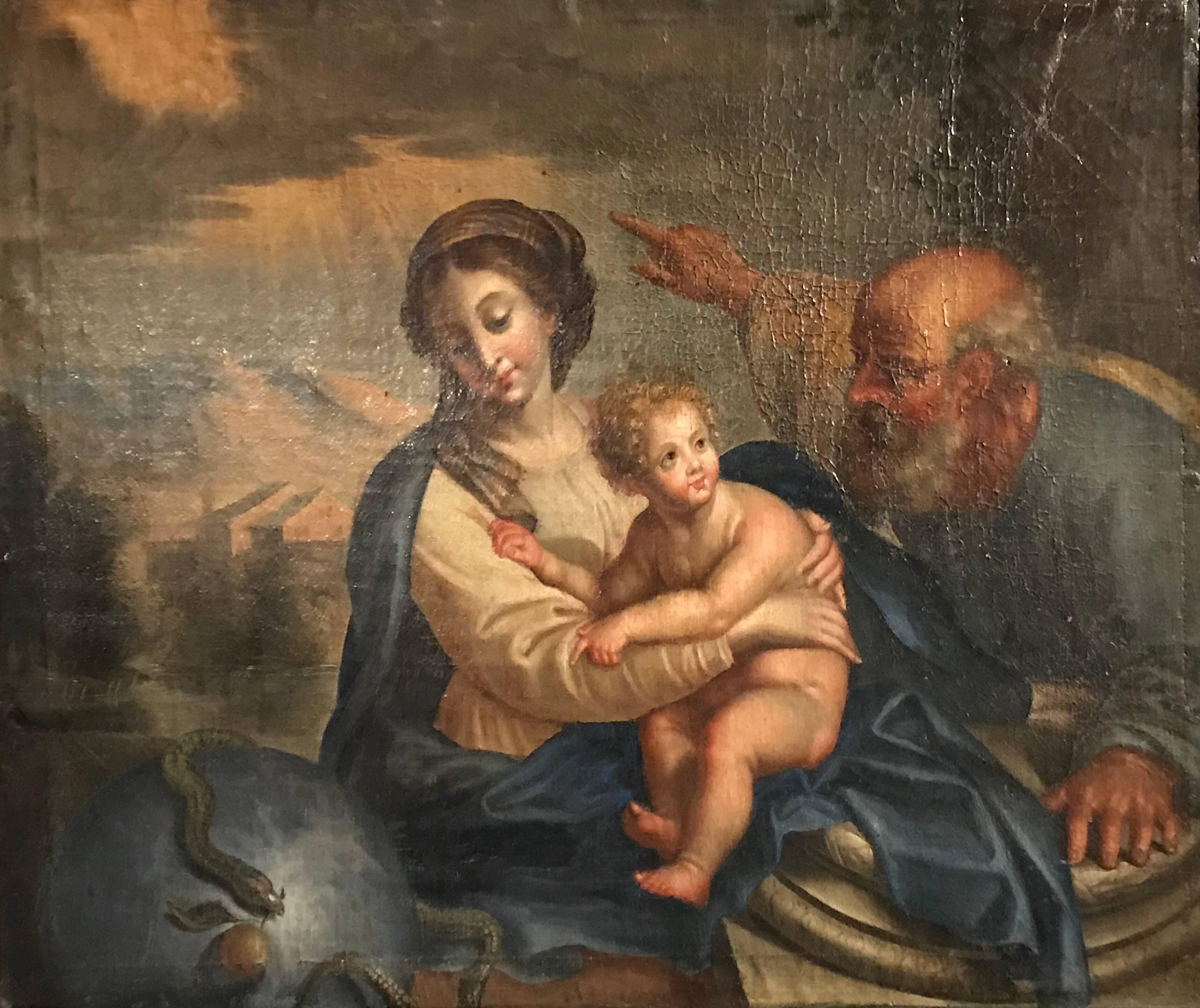 Unknown Figurative Painting - 17th Century Italian Oil Painting - The Holy Family