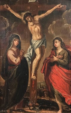 17th Century Oil on Panel - The Crucifixion