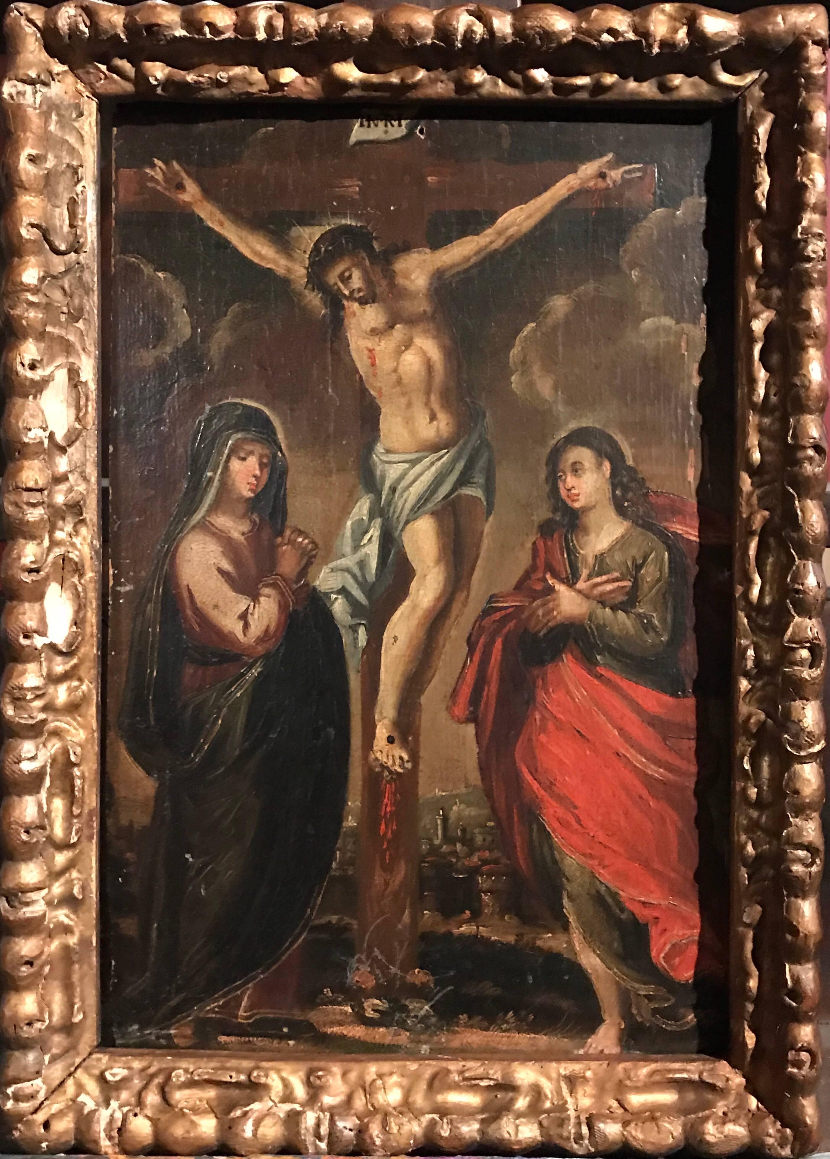 17th Century Oil on Panel - The Crucifixion - Painting by Unknown