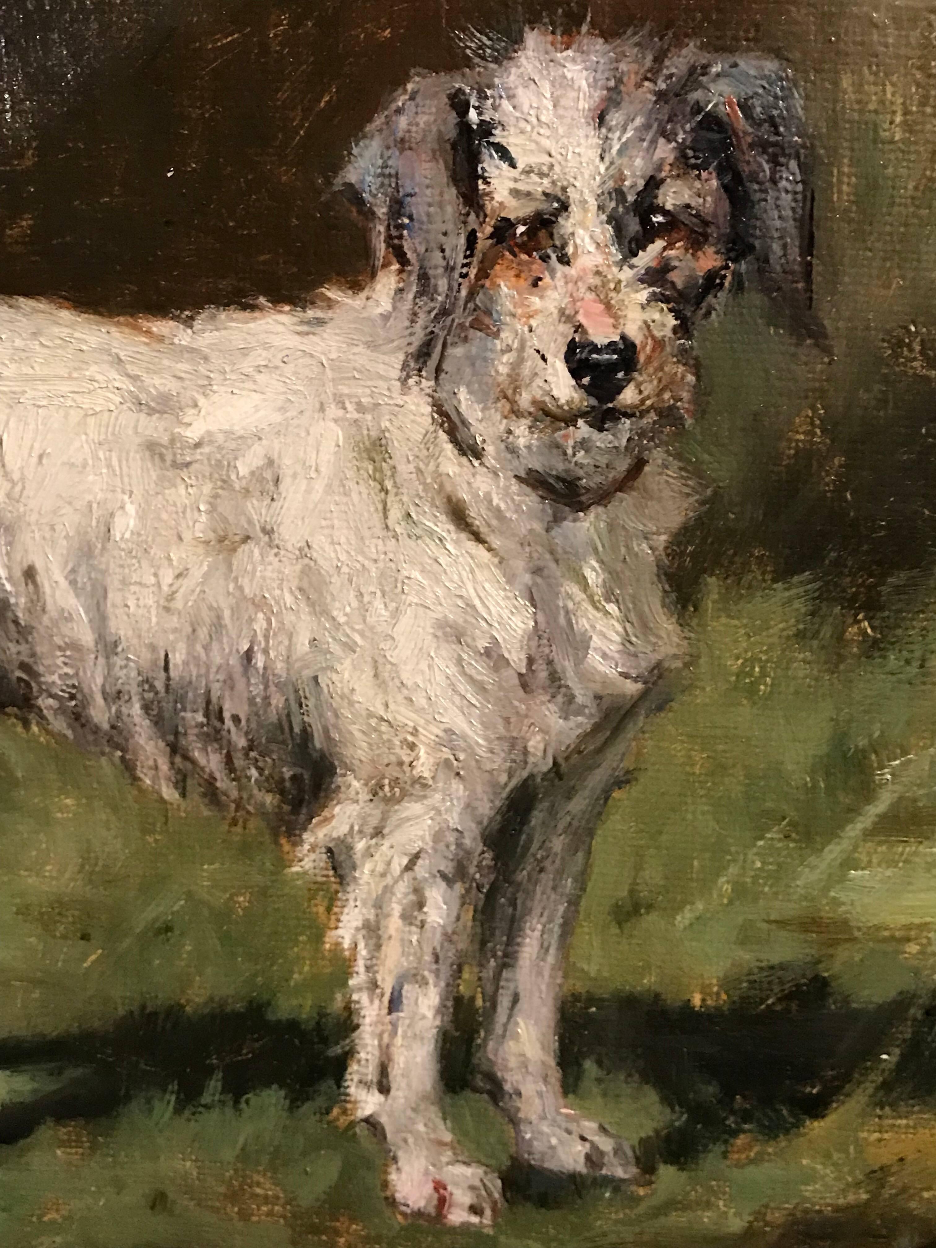 Rake - Jack Russell Terrier, signed oil painting - Brown Animal Painting by George Paice