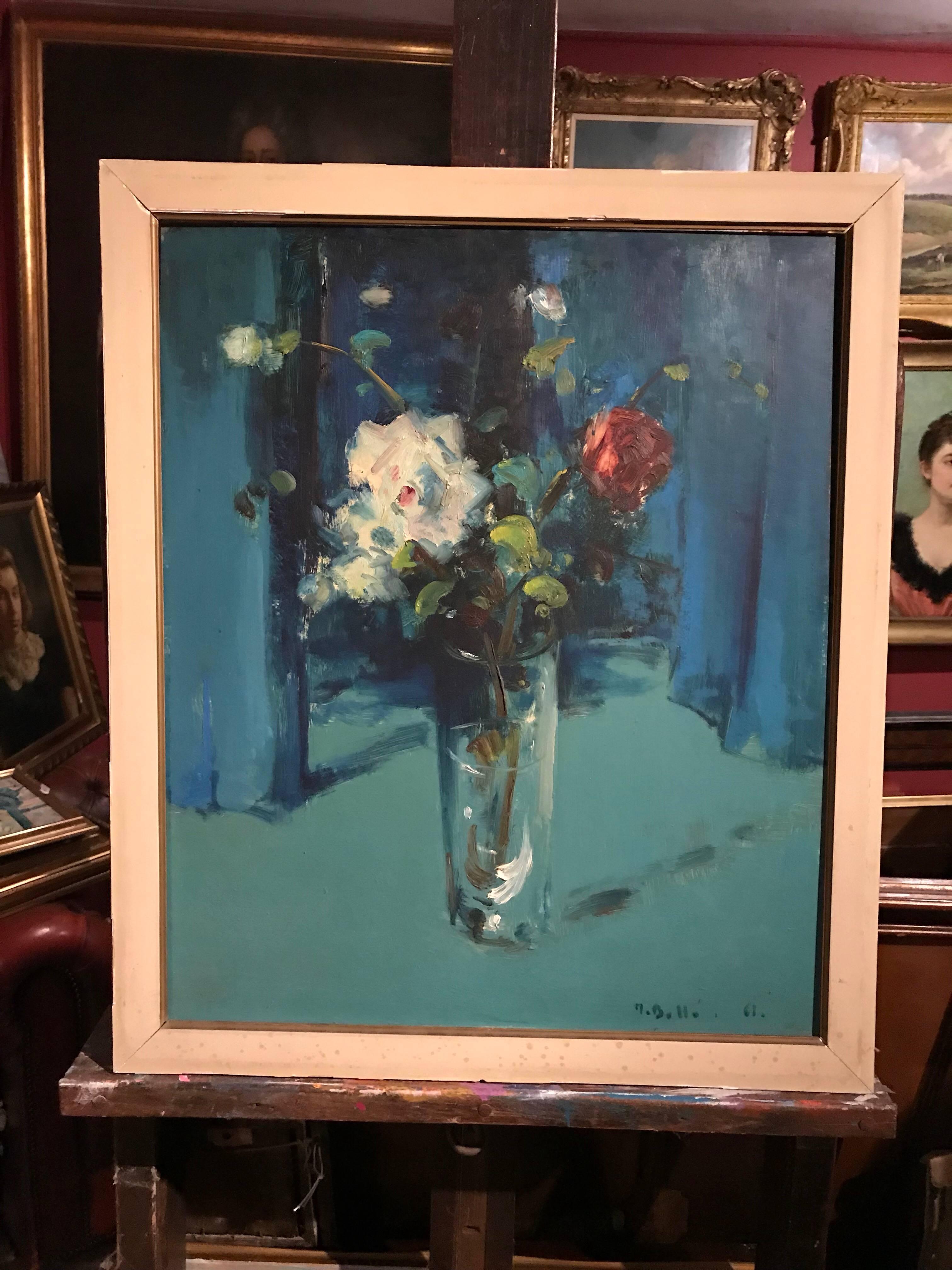Still Life Flowers in Vase Impressionist Oil Painting, signed 2