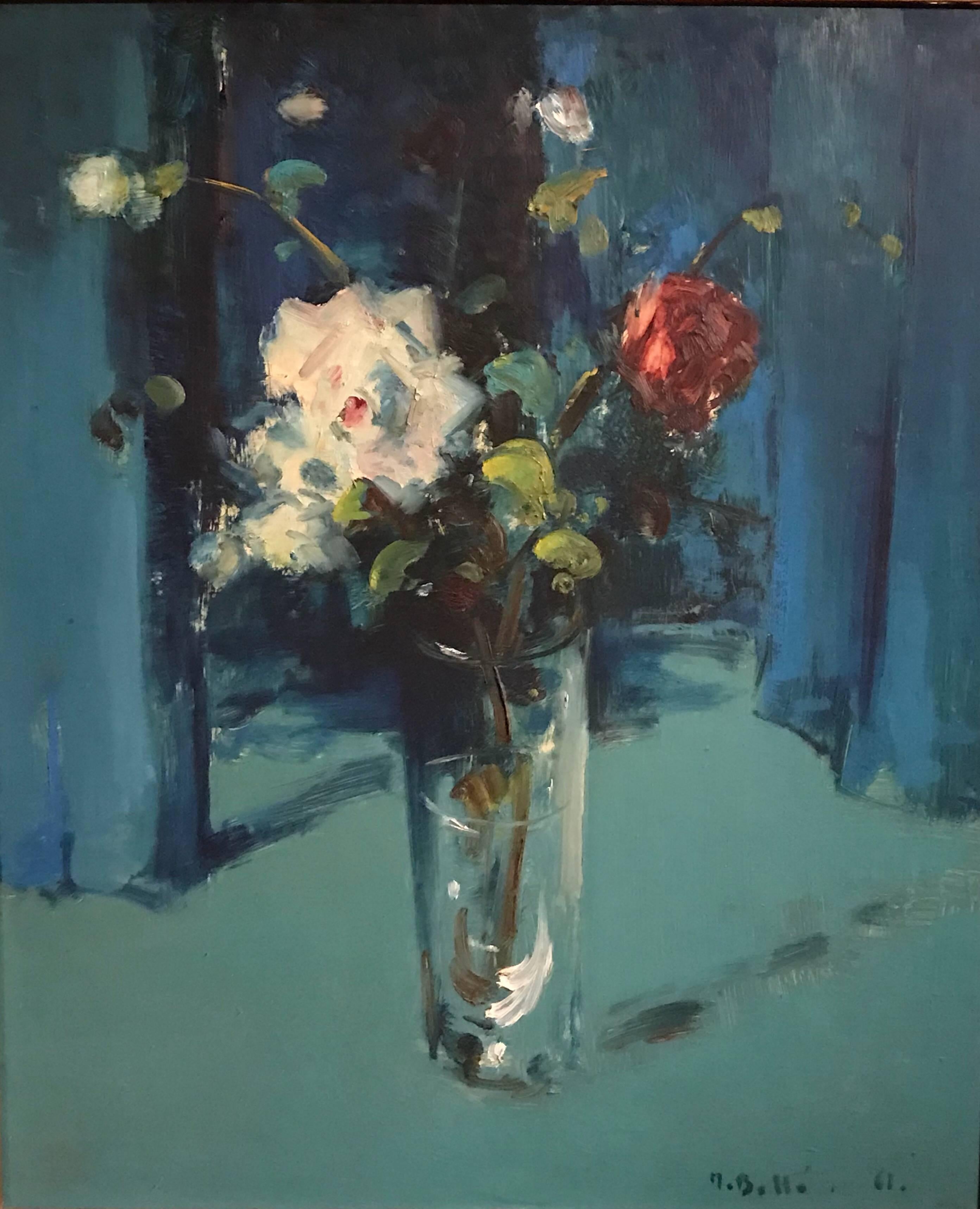 Martin Bolle Still-Life Painting - Still Life Flowers in Vase Impressionist Oil Painting, signed