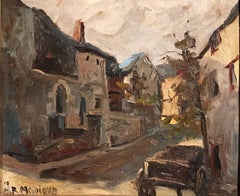 L'Entre du Village - Peinture à l'huile impressionniste ancienne signée