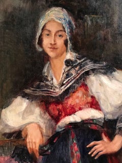 Portrait of a Lady, Large Signed Oil Painting on Canvas