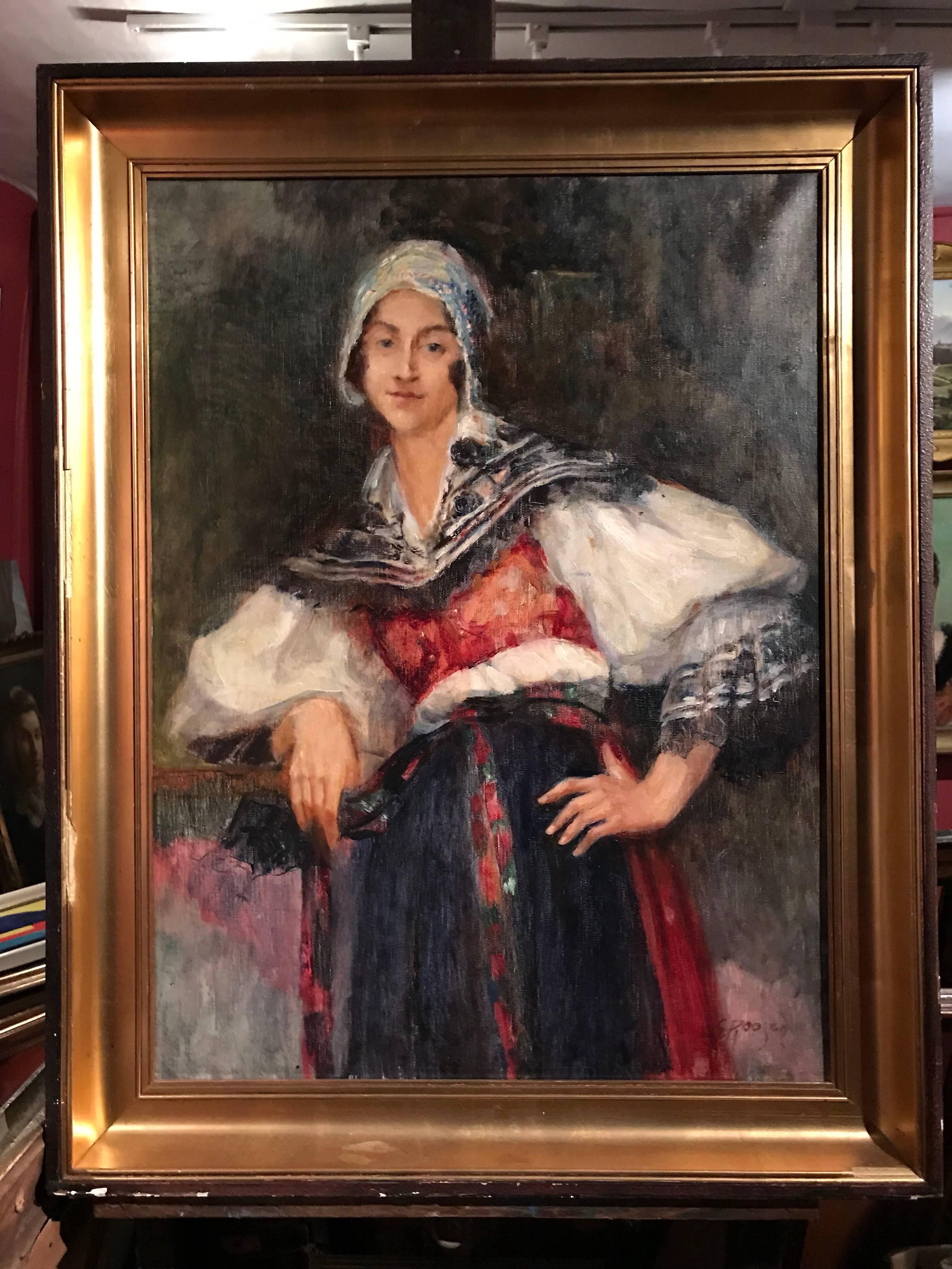 Portrait of a Lady, Large Signed Oil Painting on Canvas 1