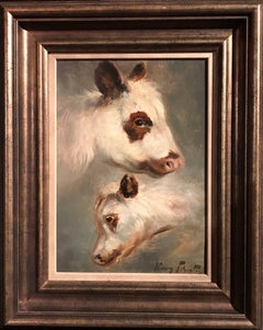Head Studies of Calves, signed oil painting