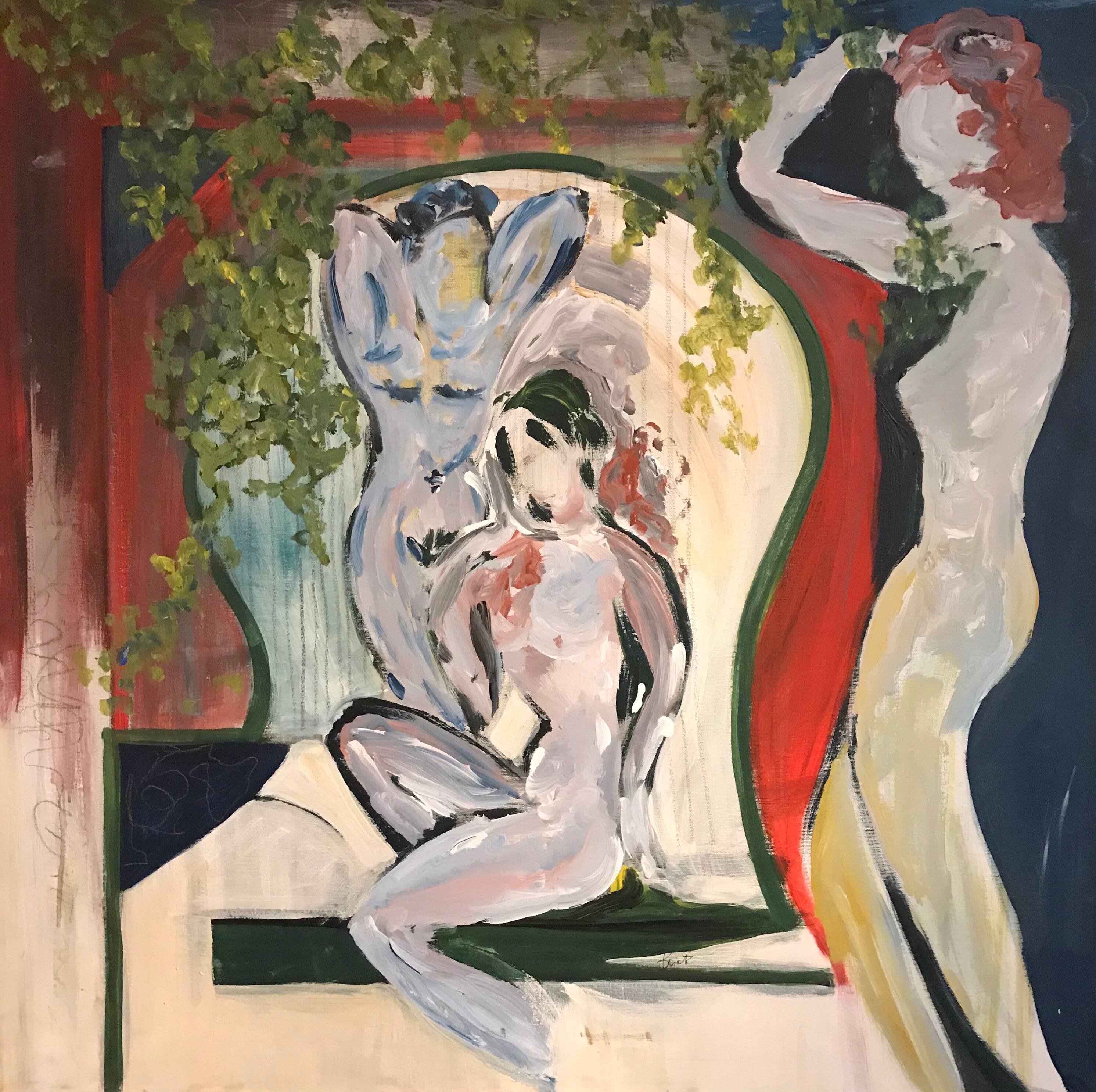 Nudes in Arcadian Garden, signed oil painting