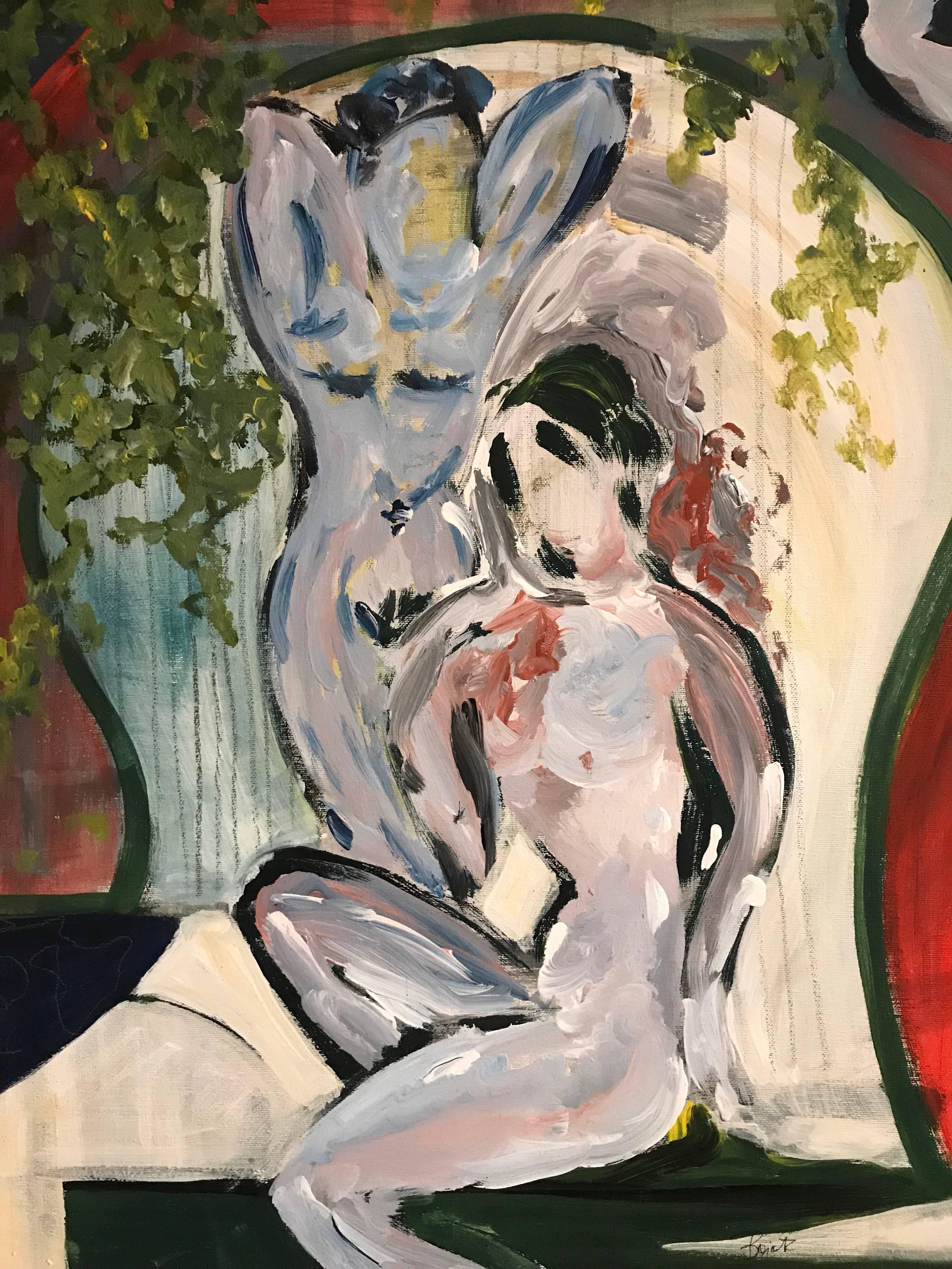 Nudes in Arcadian Garden, signed oil painting - Painting by Unknown