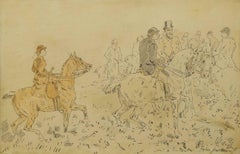 Antique The Hunting Party, Fine Victorian Watercolour drawing