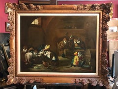 Monkeys Playing Cards Tavern Interior, Very Large Oil Painting