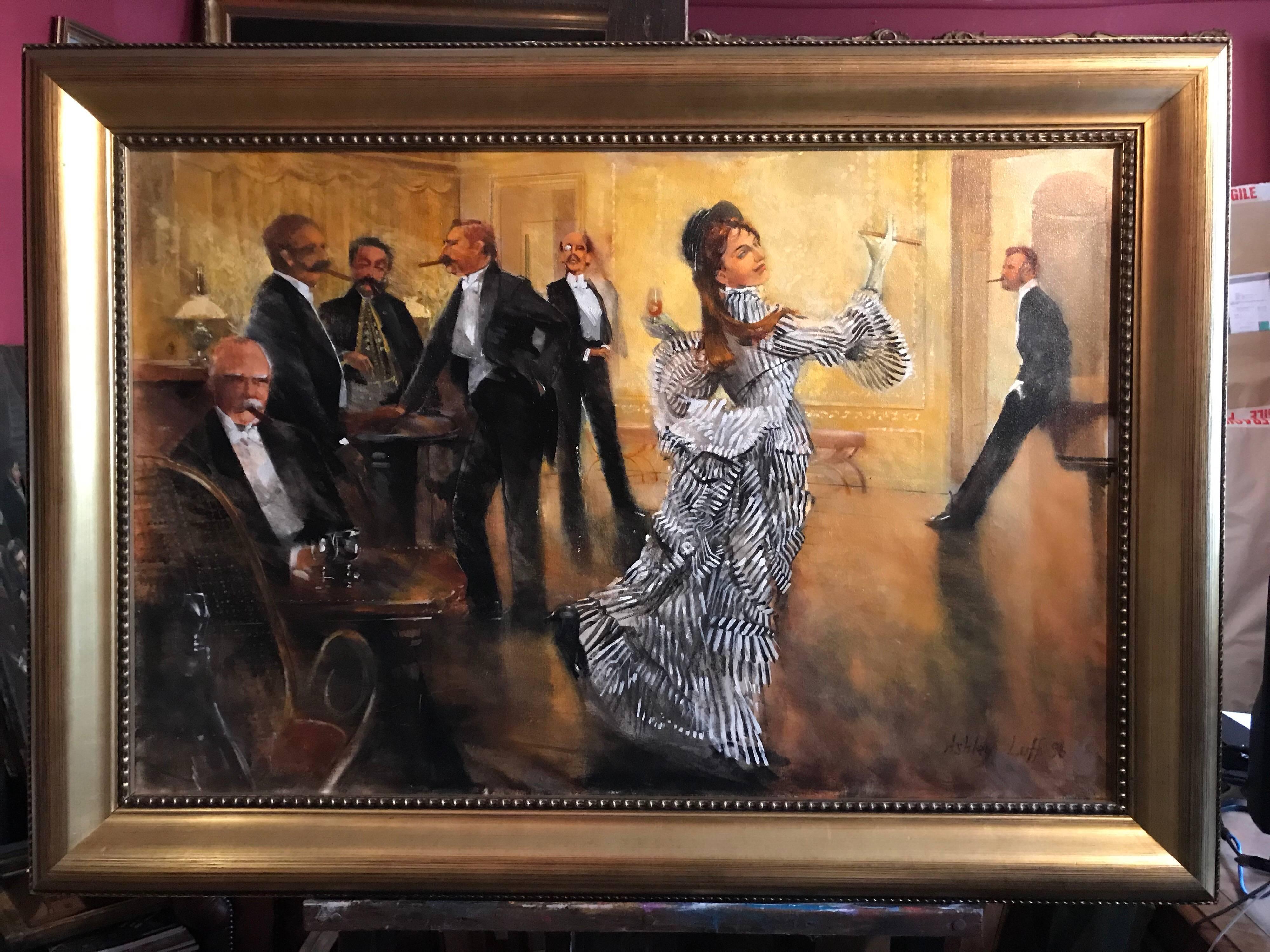 Port & Cigars. Belle Epoque Grand Salon Interior, signed oil painting - Painting by Ashley Luff