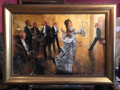 Port & Cigars. Belle Epoque Grand Salon Interior, signed oil painting
