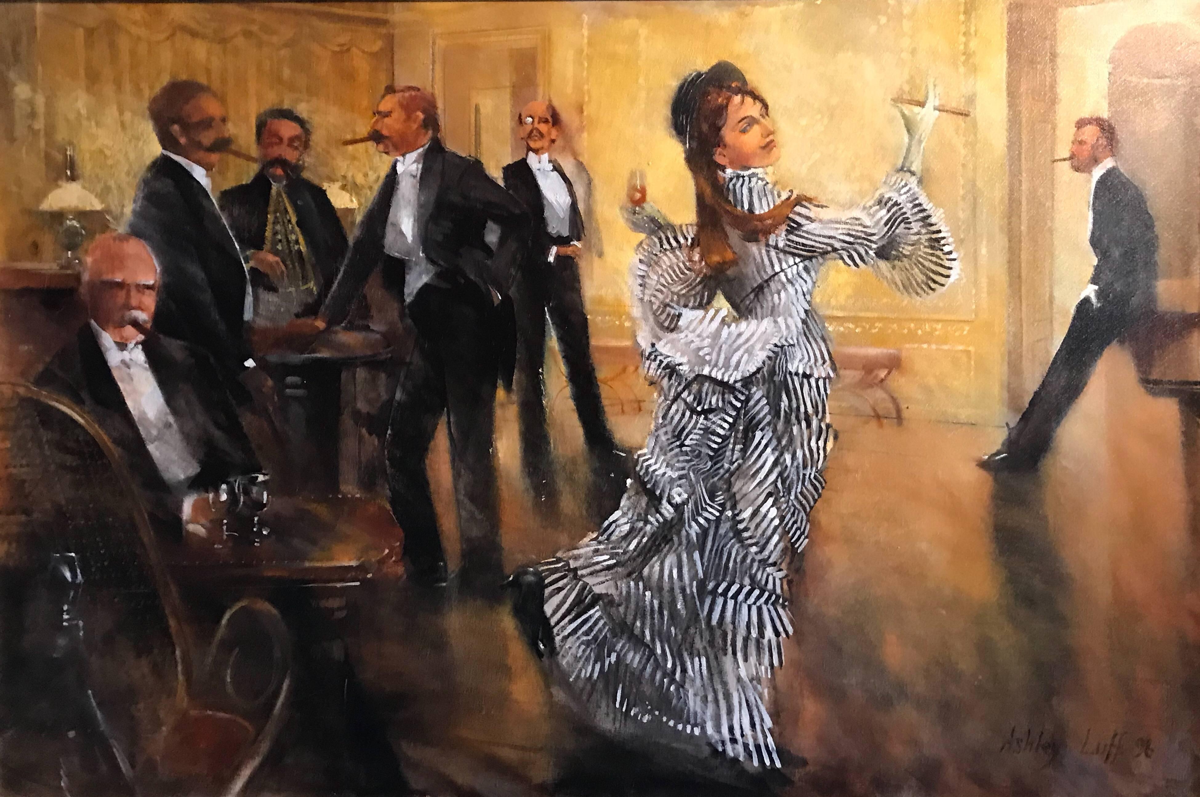 Ashley Luff Interior Painting - Port & Cigars. Belle Epoque Grand Salon Interior, signed oil painting