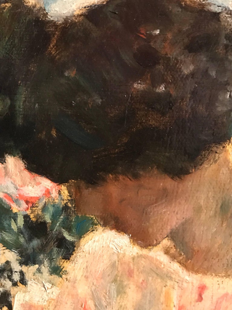 Dappled Light Girl Reading in Flower Garden, Huge Impressionist Oil Painting For Sale 6