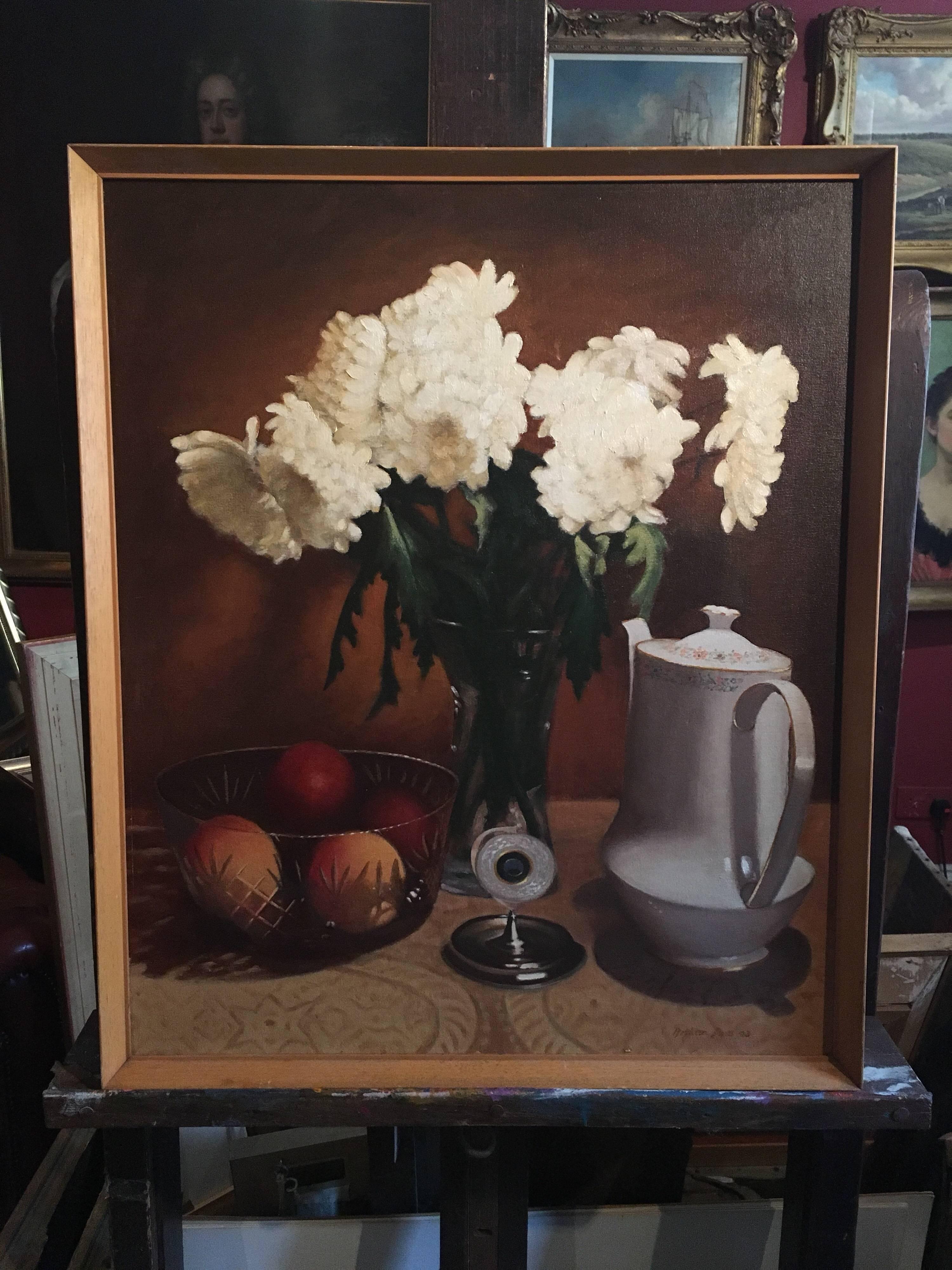 British Still life Flowers and Fruit Signed Oil - Painting by Arthur Pass