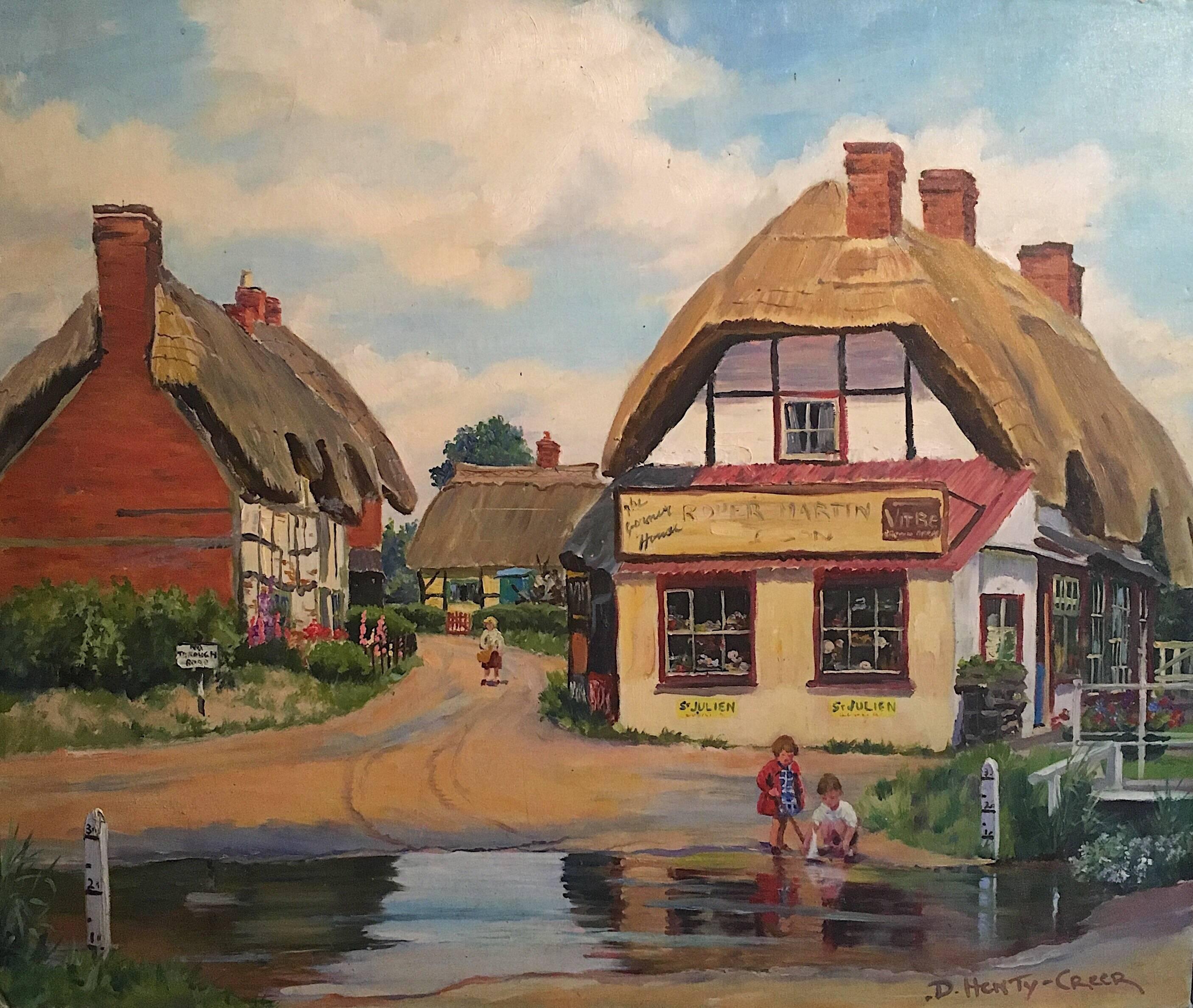 Deidre Henty-Creer Interior Painting - The English Village Kings Somborne, River Ford Hampshire - Oil Painting
