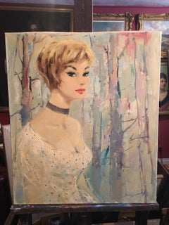 Large Portrait of Young French Girl, Signed Impressionist Oil