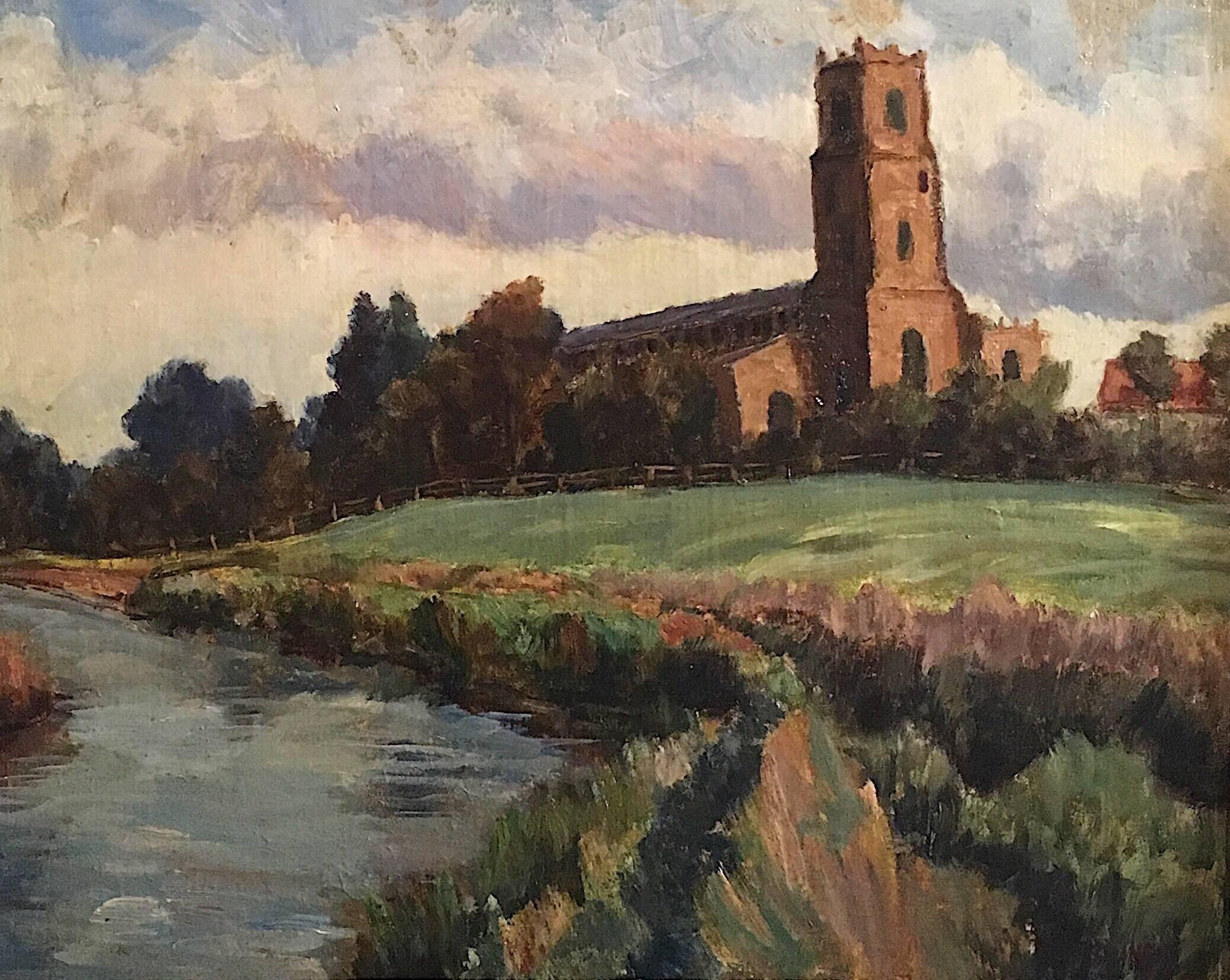 Mid 20th Century British Impressionist View of a Church - Oil Painting
