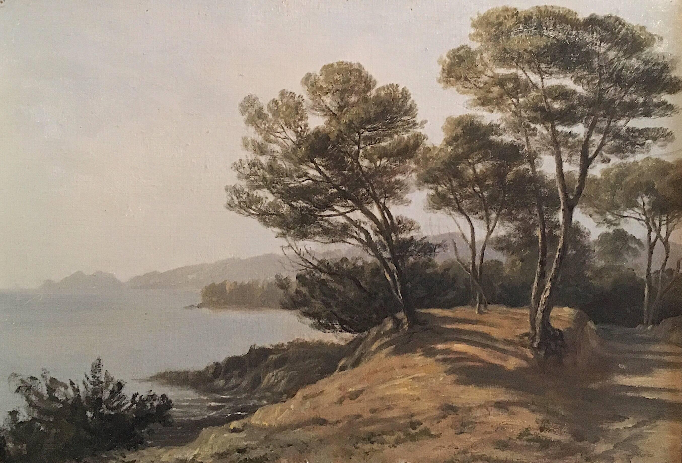Landscape Painting Unknown - Vue de la côte méditerranéenne Peinture à l'huile impressionniste française des années 1930 
