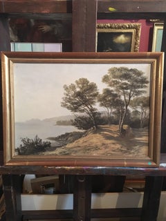 French Mediterranean Coastal Path Landscape Oil Painting Early 20th Century