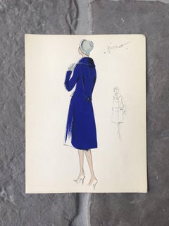 Lady in Elegant 1950's Winter Coat Parisian Fashion Illustration Sketch