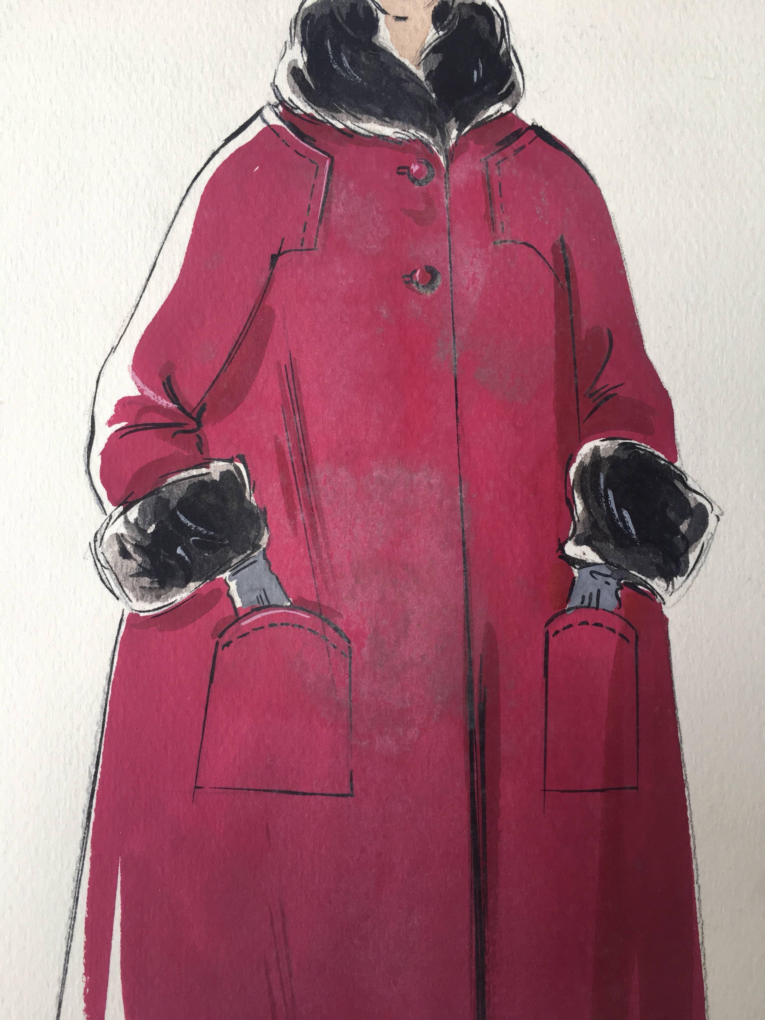 lady in red coat painting