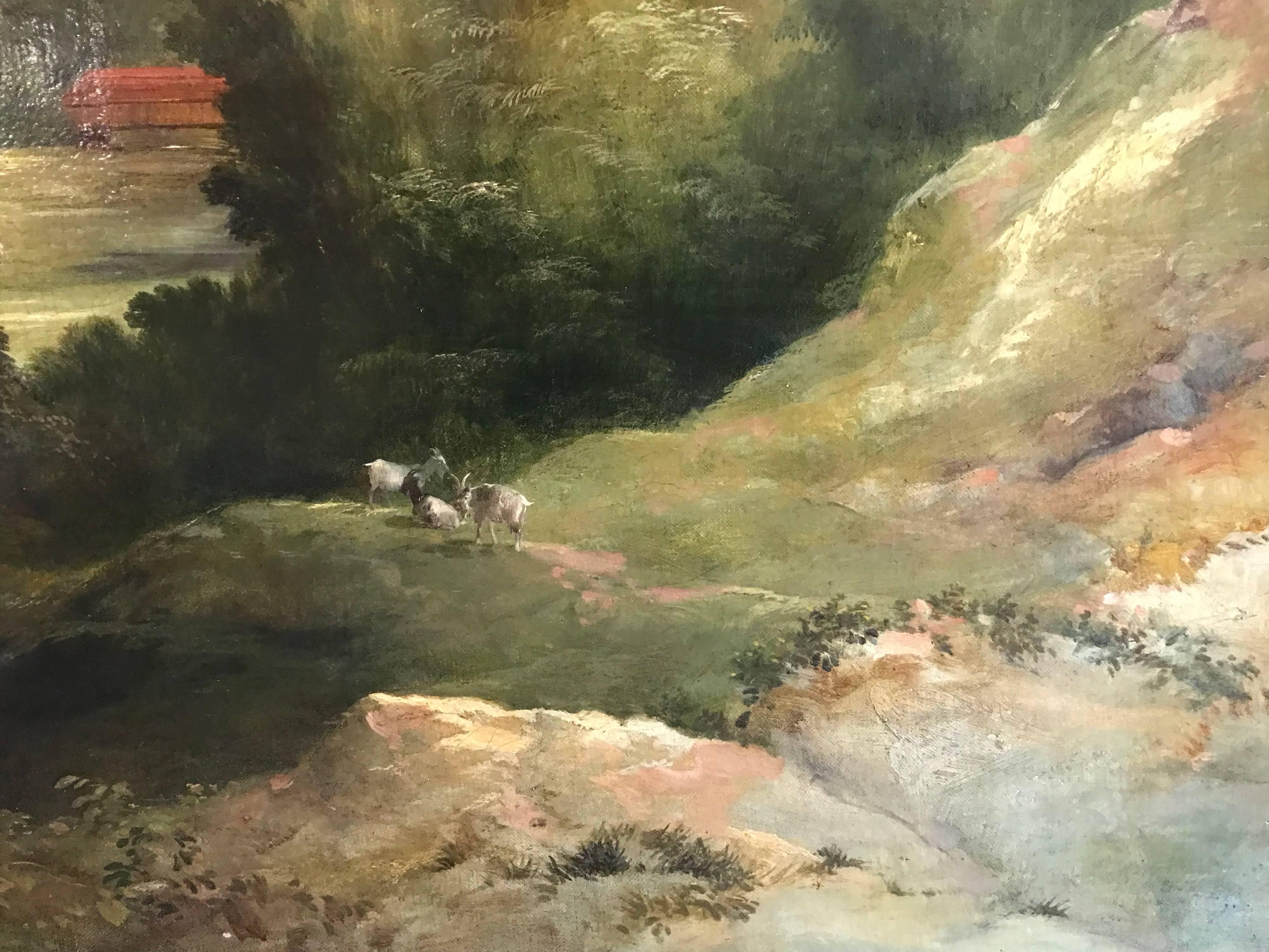 Huge 19th Century Mountainous Landscape Valley Oil Painting 6