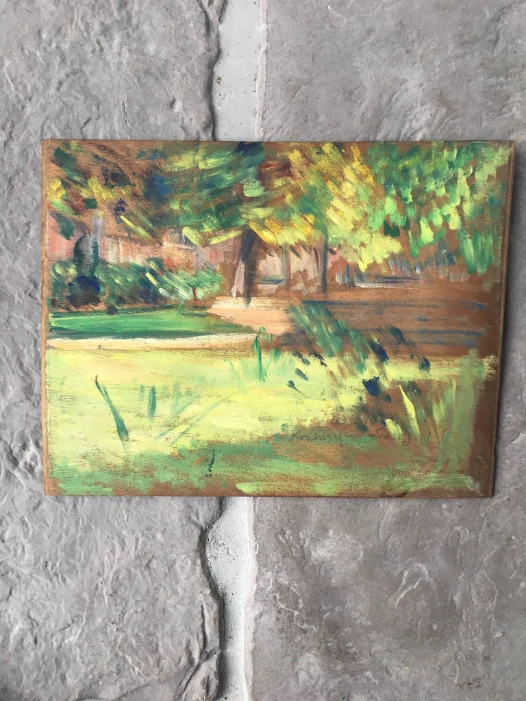 The Provencal Lane
French School, circa 1930's
oil painting on board, unframed
10.5 x 13.5 inches

Double sided oil painting, both of the French countryside, one side is overlooking a forest and mountains, whilst the other side is a close up within
