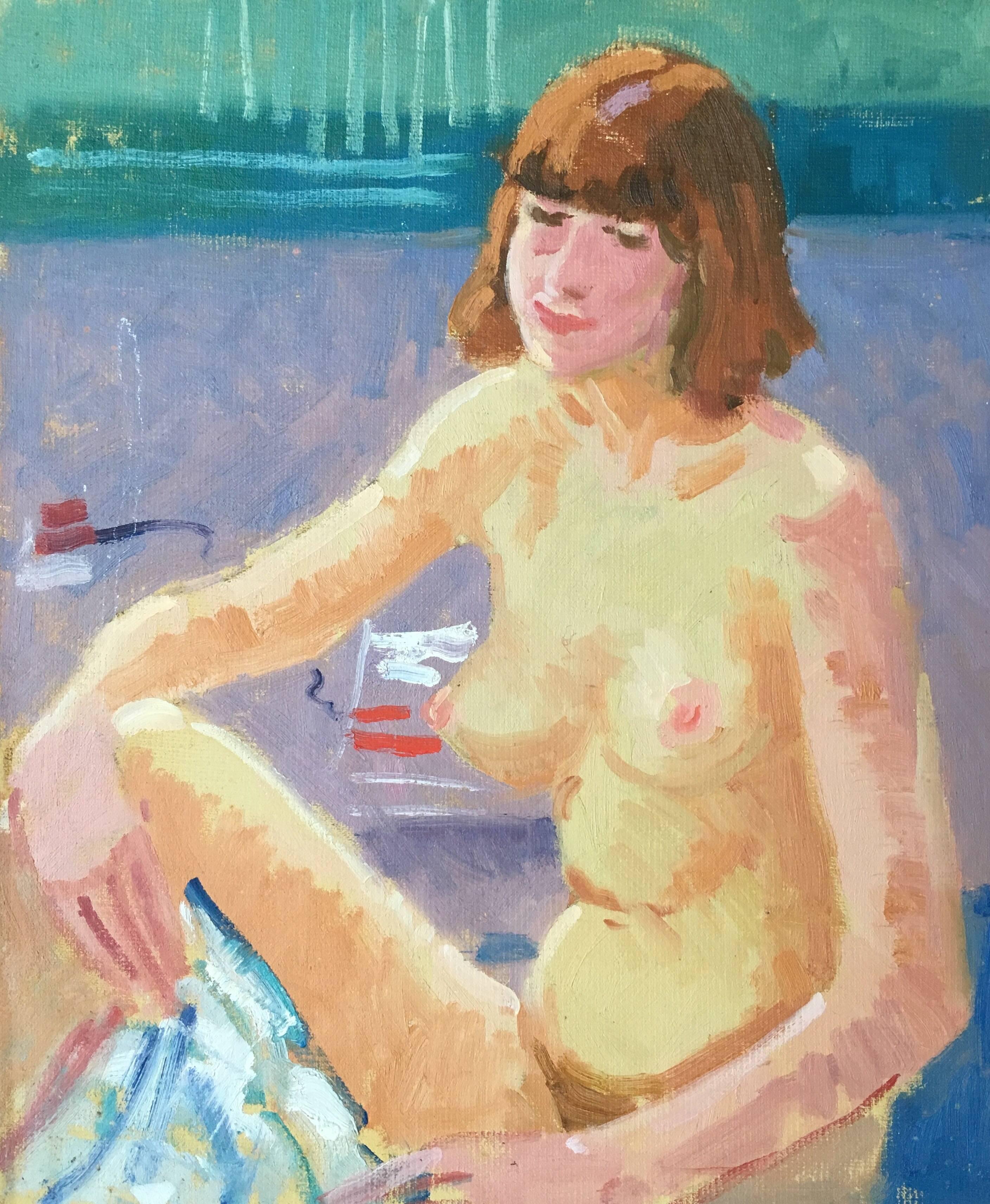 Casual Nude Portrait, British Impressionist Oil Painting 