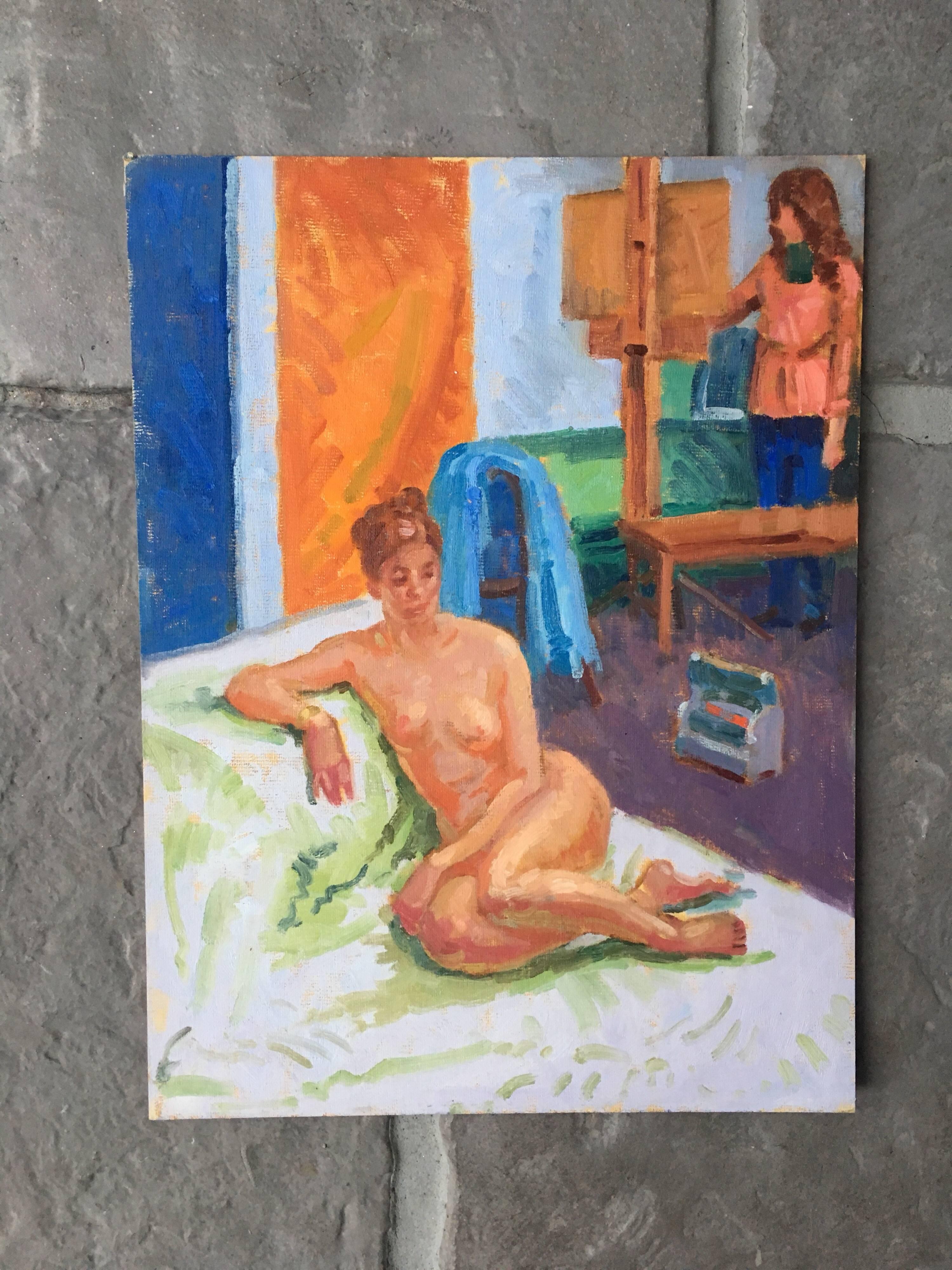 Modell der Künstlerin, nudefarbenes impressionistisches Ölgemälde  – Painting von J.B. Holmes