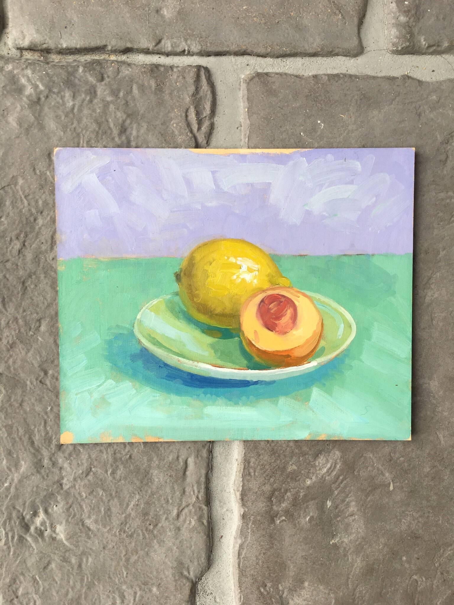 Bodegón Limón y Melocotón, Fruta, Pintura al Óleo - Painting de J.B. Holmes