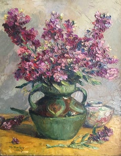 Antique 1930’s French Impressionist Signed Oil Still Life of Freshly Cut Flowers